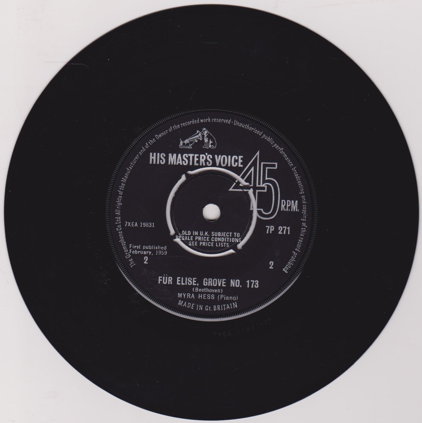 Myra Hess – Jesu, Joy Of Man's Desiring (HMV) 7" vinyl single VG/VG