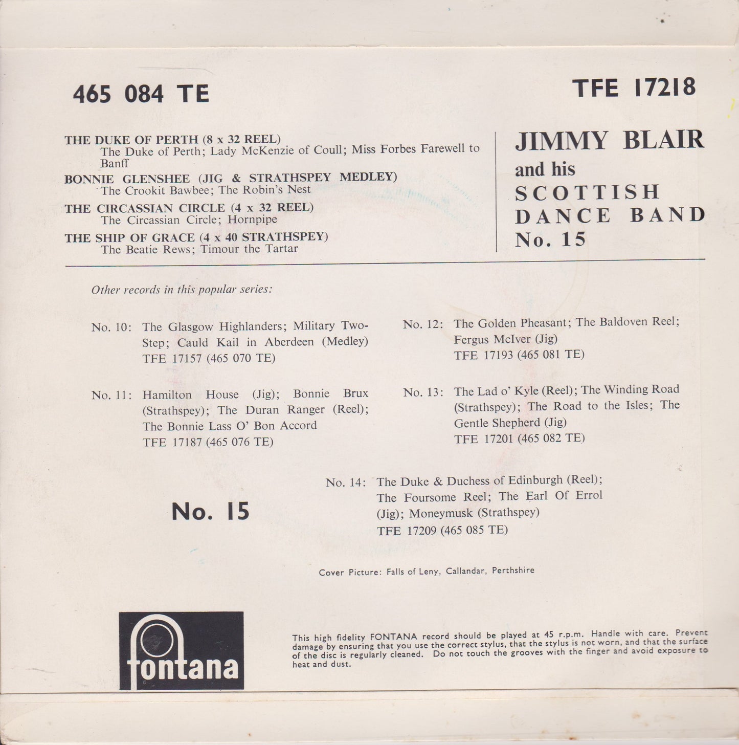 Jimmy Blair & His Scottish Dance Band – Scottish Country Dances No. 15 7" vinyl EP VG/VG
