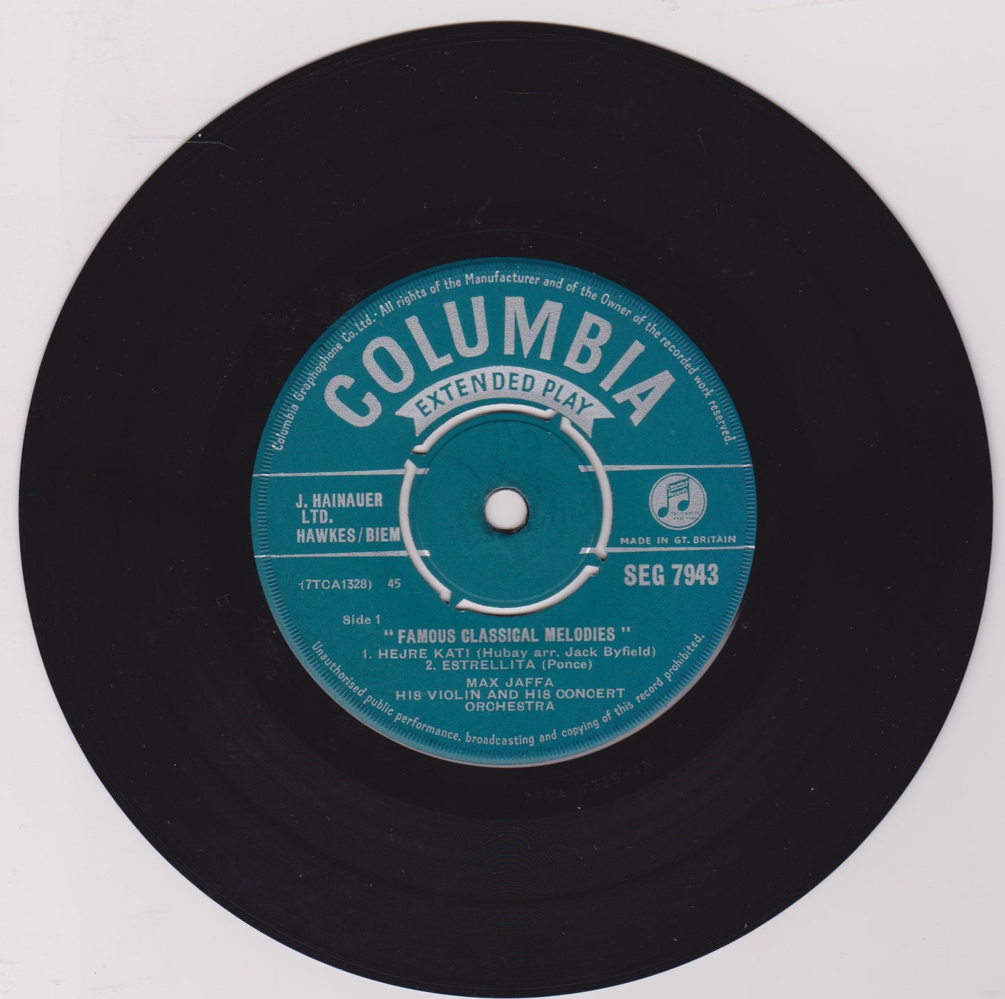 Max Jaffa – Famous Classical Melodies (Columbia) 7" vinyl P/S EP VG/VG