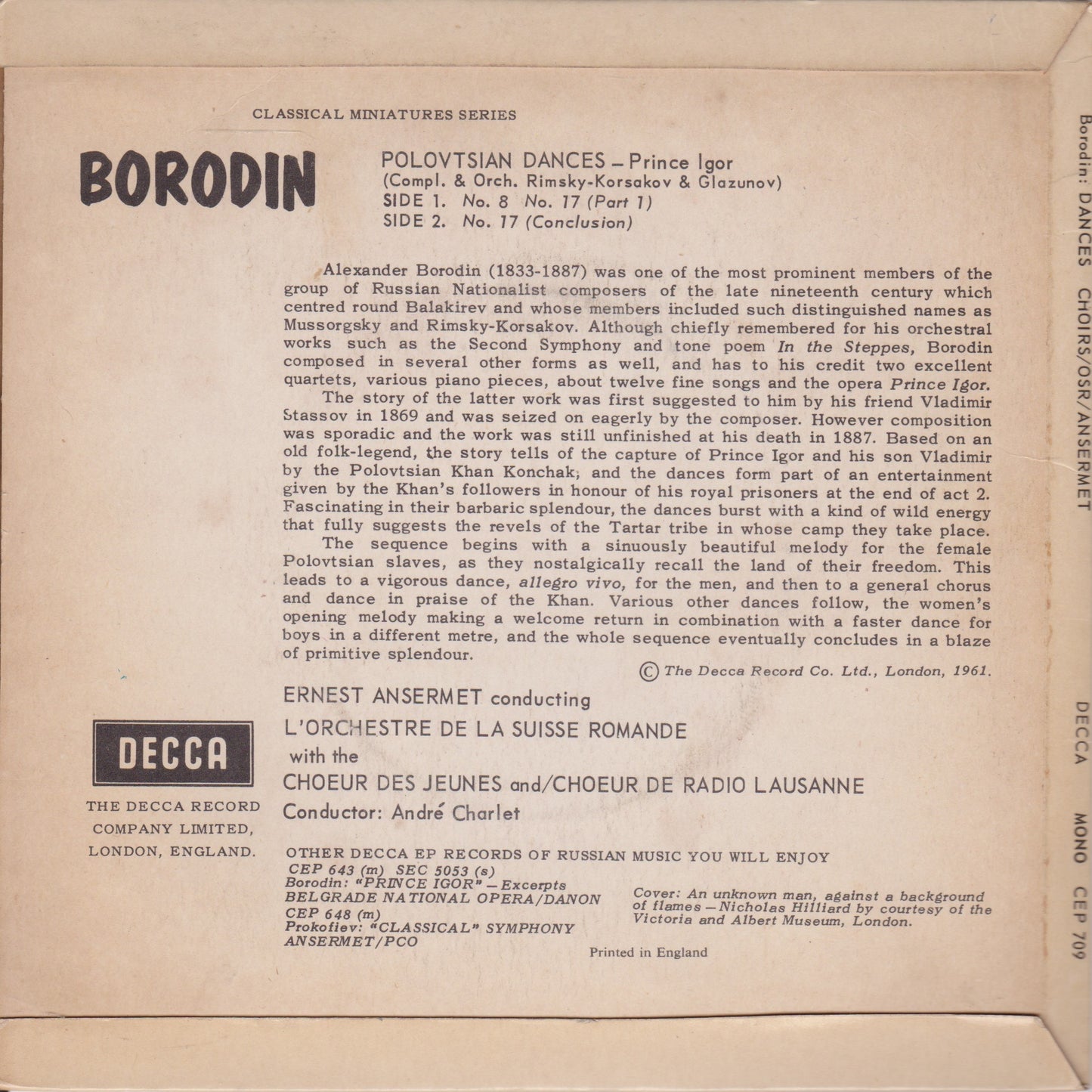 Borodin, OSR, Ansermet – Polovtsian Dances - Prince Igor 7" vinyl P/S EP VG/VG
