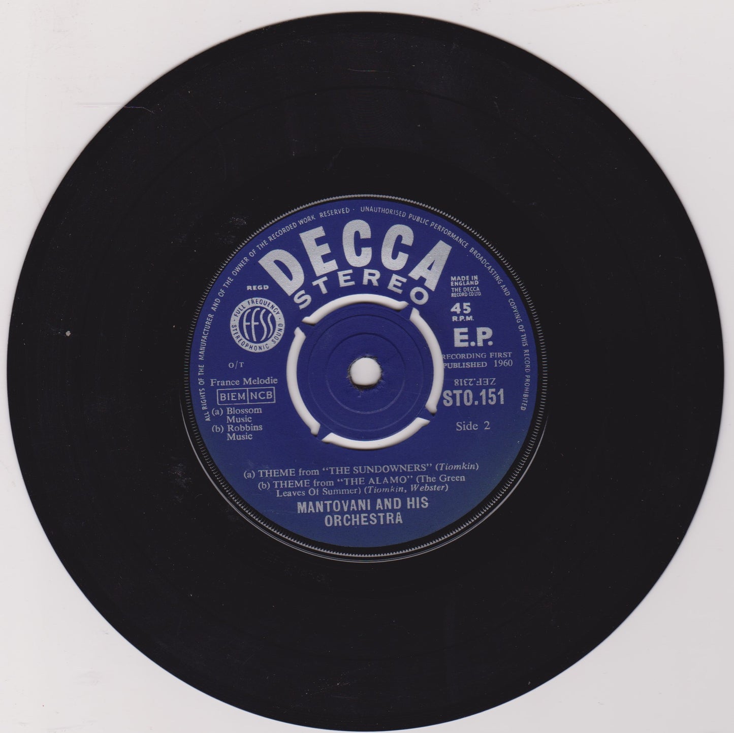 Mantovani Plays The Theme From Exodus And Other Themes 7" vinyl P/S EP VG/VG