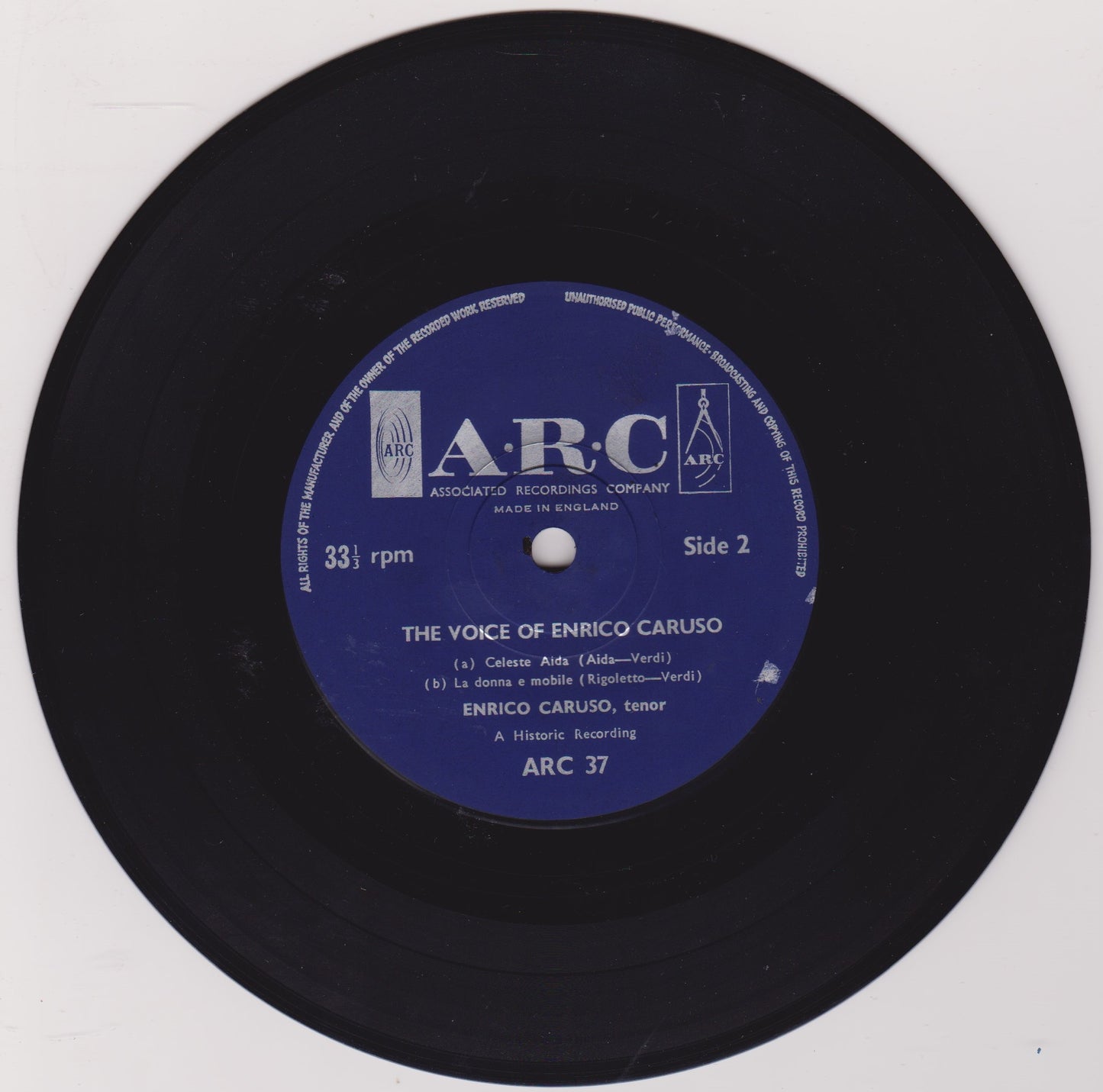 Enrico Caruso – The Golden Voice Of Enrico Caruso (ARC 1963) 7" vinyl P/S EP VG/VG