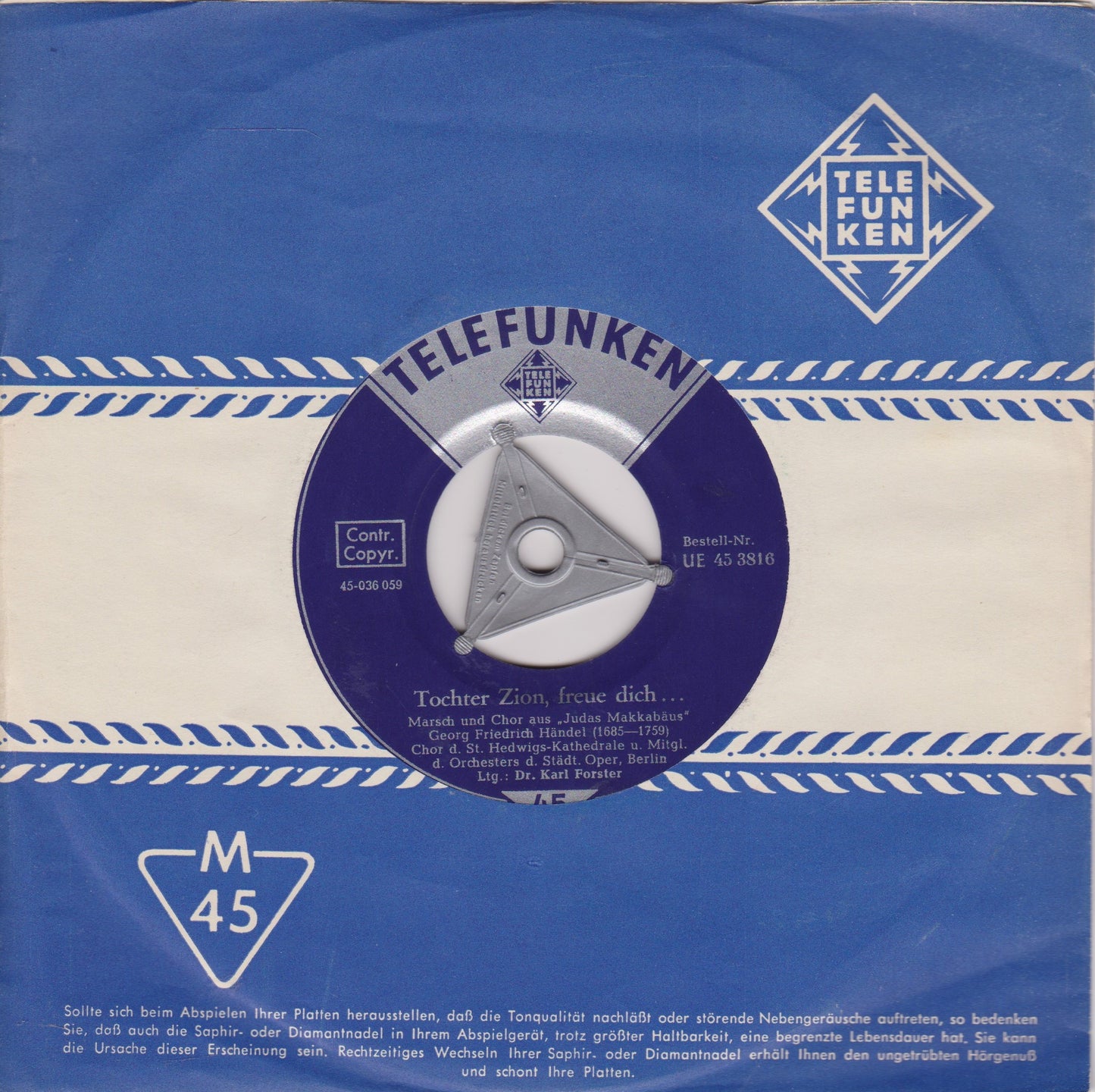 Handel - Chor d. St. Hedwigs-Kathedrale – Tochter Zion, Freue Dich... / Hallelujah! Hallelujah! 7" EP VG/VG