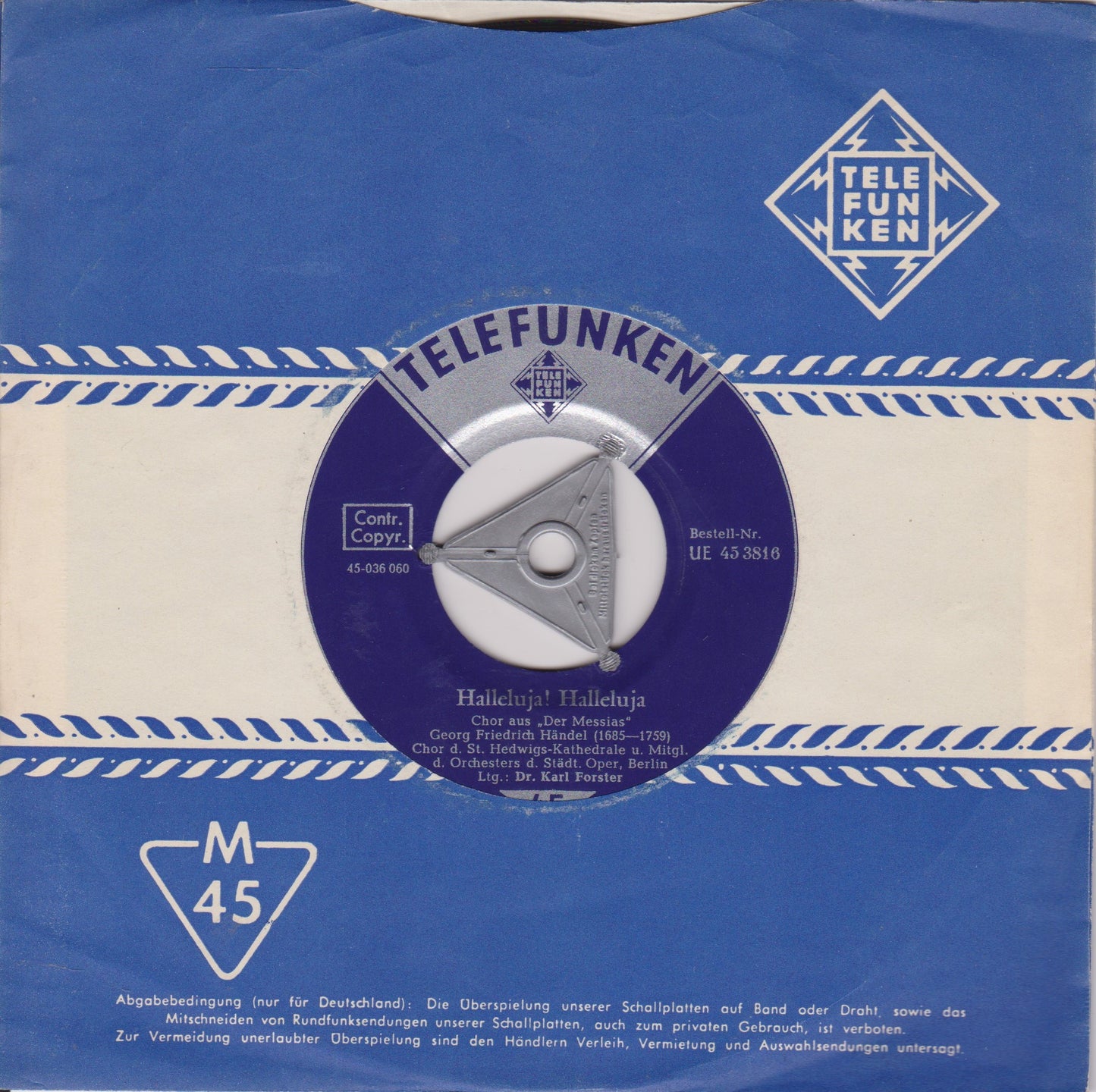 Handel - Chor d. St. Hedwigs-Kathedrale – Tochter Zion, Freue Dich... / Hallelujah! Hallelujah! 7" EP VG/VG