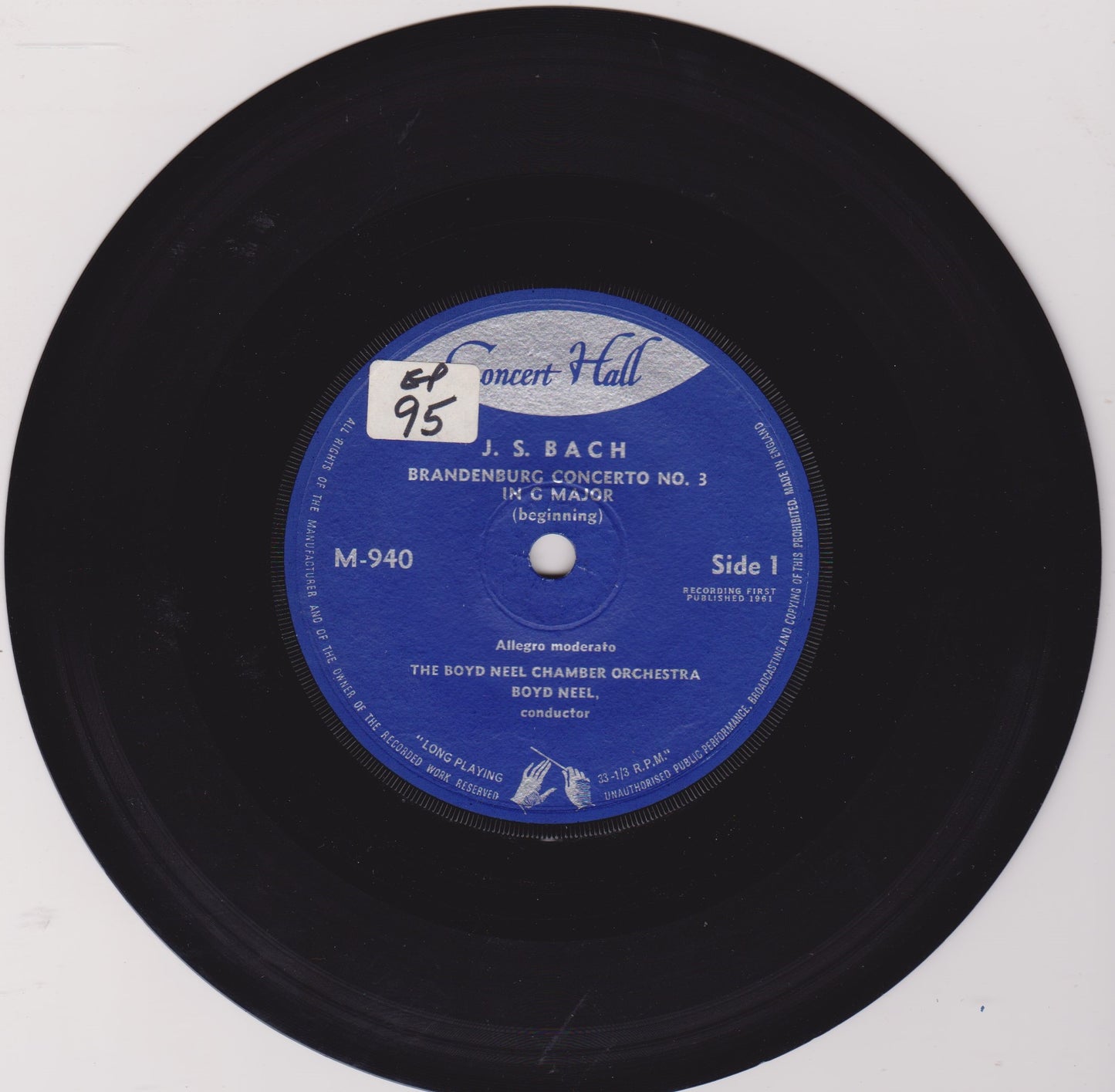 J.S. Bach, Boyd Neel Chamber Orchestra – Brandenburg Concerto Nr. 3 7" vinyl P/S EP VG/G+