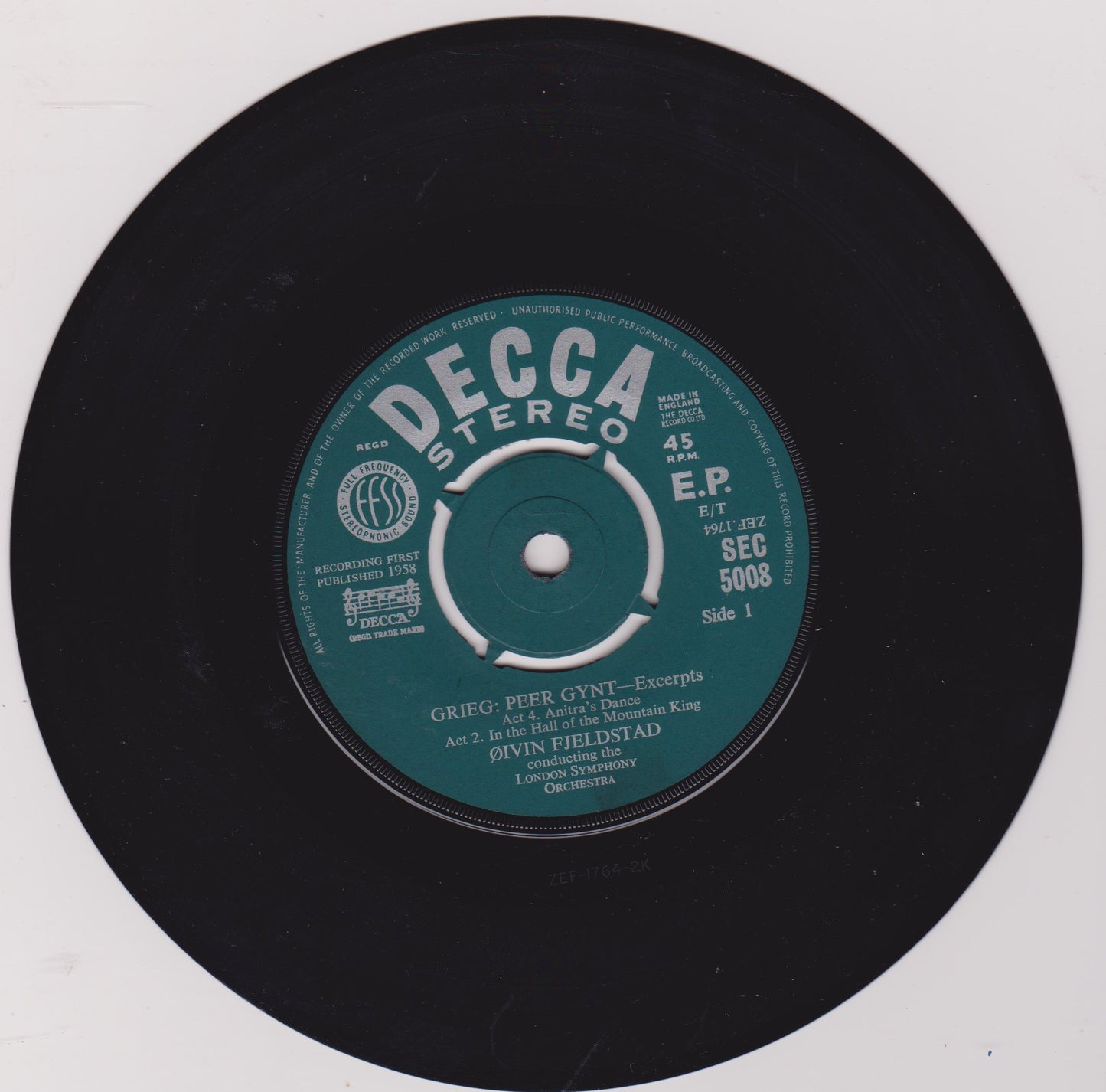 Grieg, LSO, Fjeldstad – Peer Gynt Excerpts (Decca 1958) 7" vinyl P/S EP VG/VG