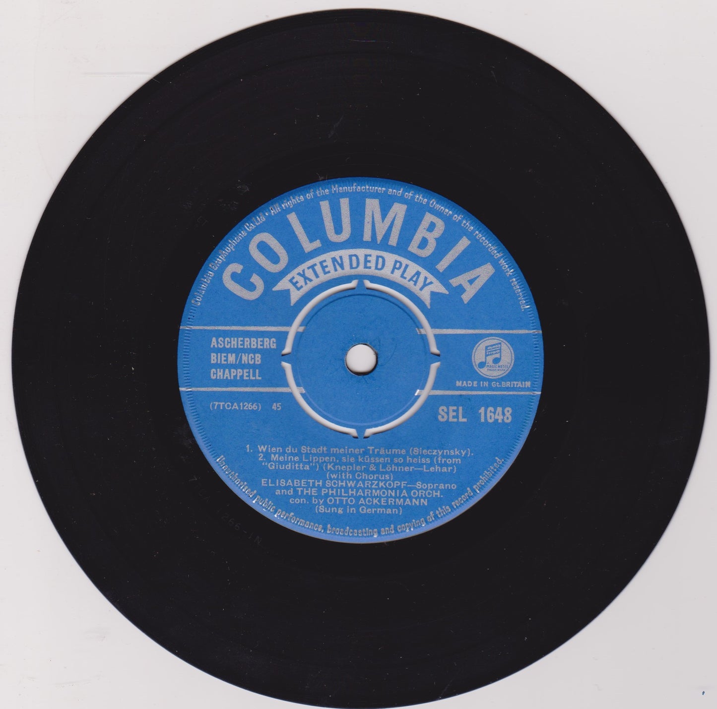 Elisabeth Schwarzkopf – Sings Operetta (Columbia 1960) 7" vinyl P/S EP VG/G