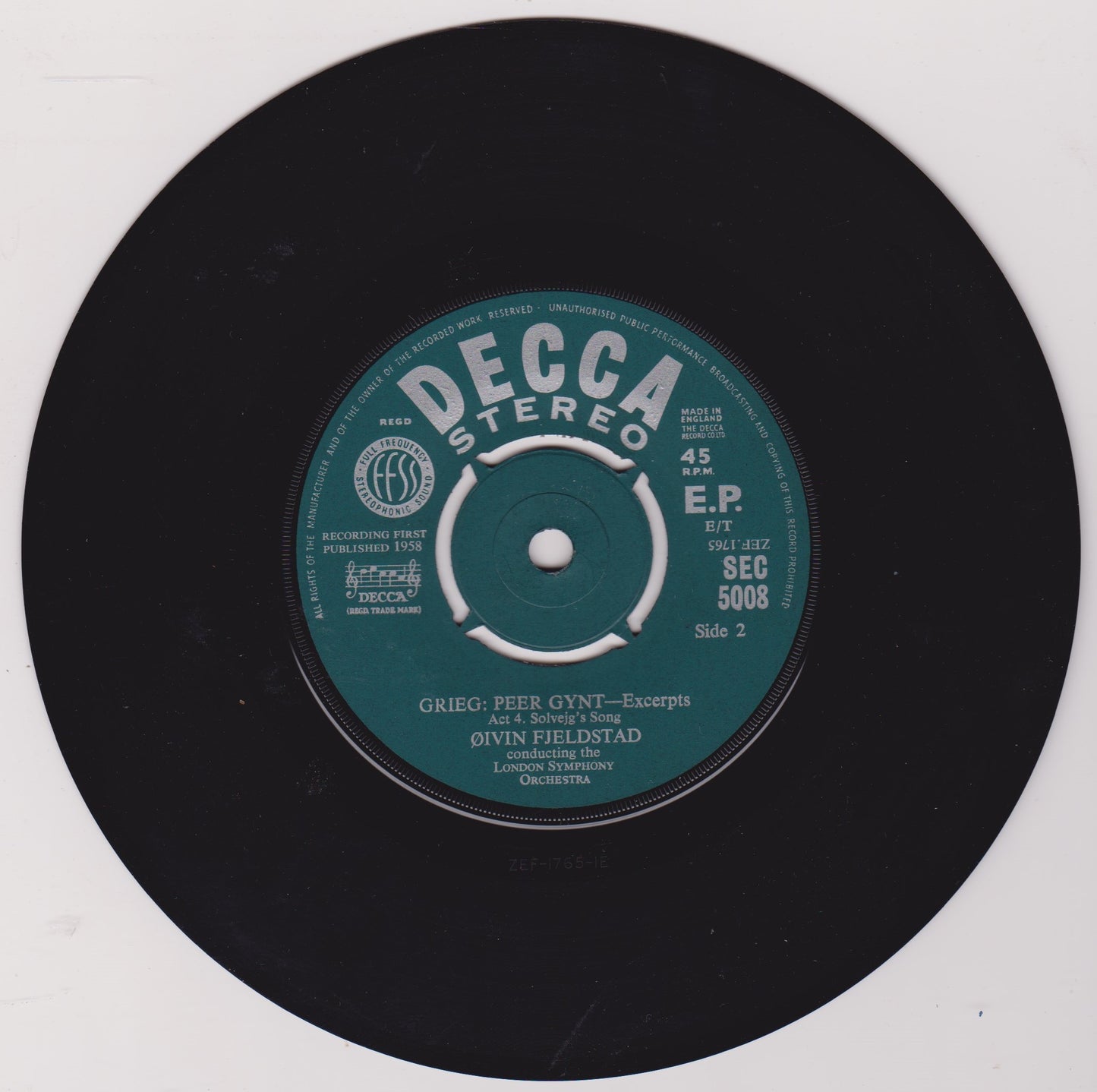 Grieg, LSO, Fjeldstad – Peer Gynt Excerpts (Decca 1958) 7" vinyl P/S EP VG/VG