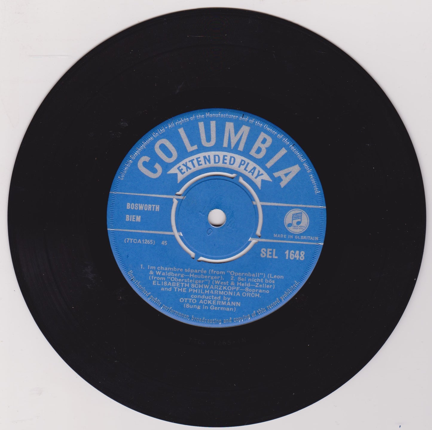 Elisabeth Schwarzkopf – Sings Operetta (Columbia 1960) 7" vinyl P/S EP VG/G