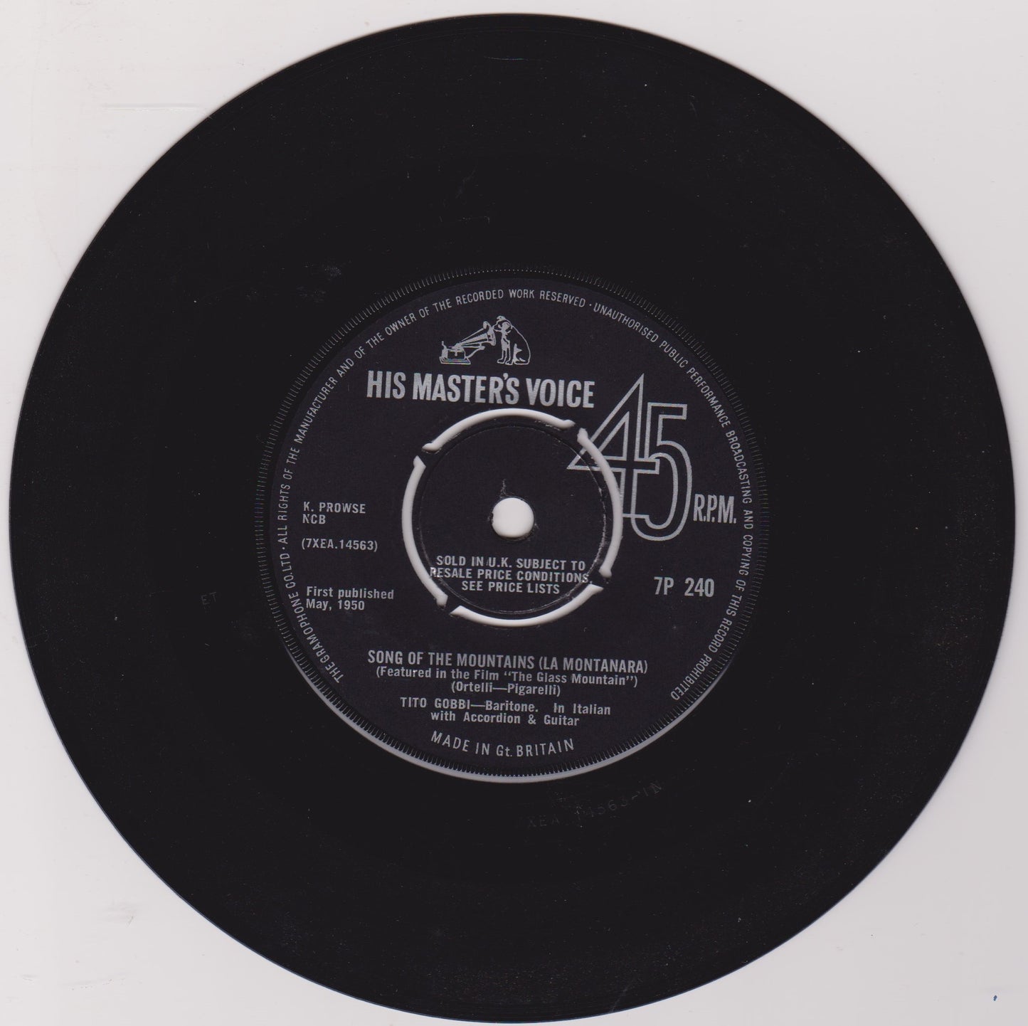 Tito Gobbi – Song Of The Mountains (La Montanara) (HMV) 7" vinyl P/S single VG/VG
