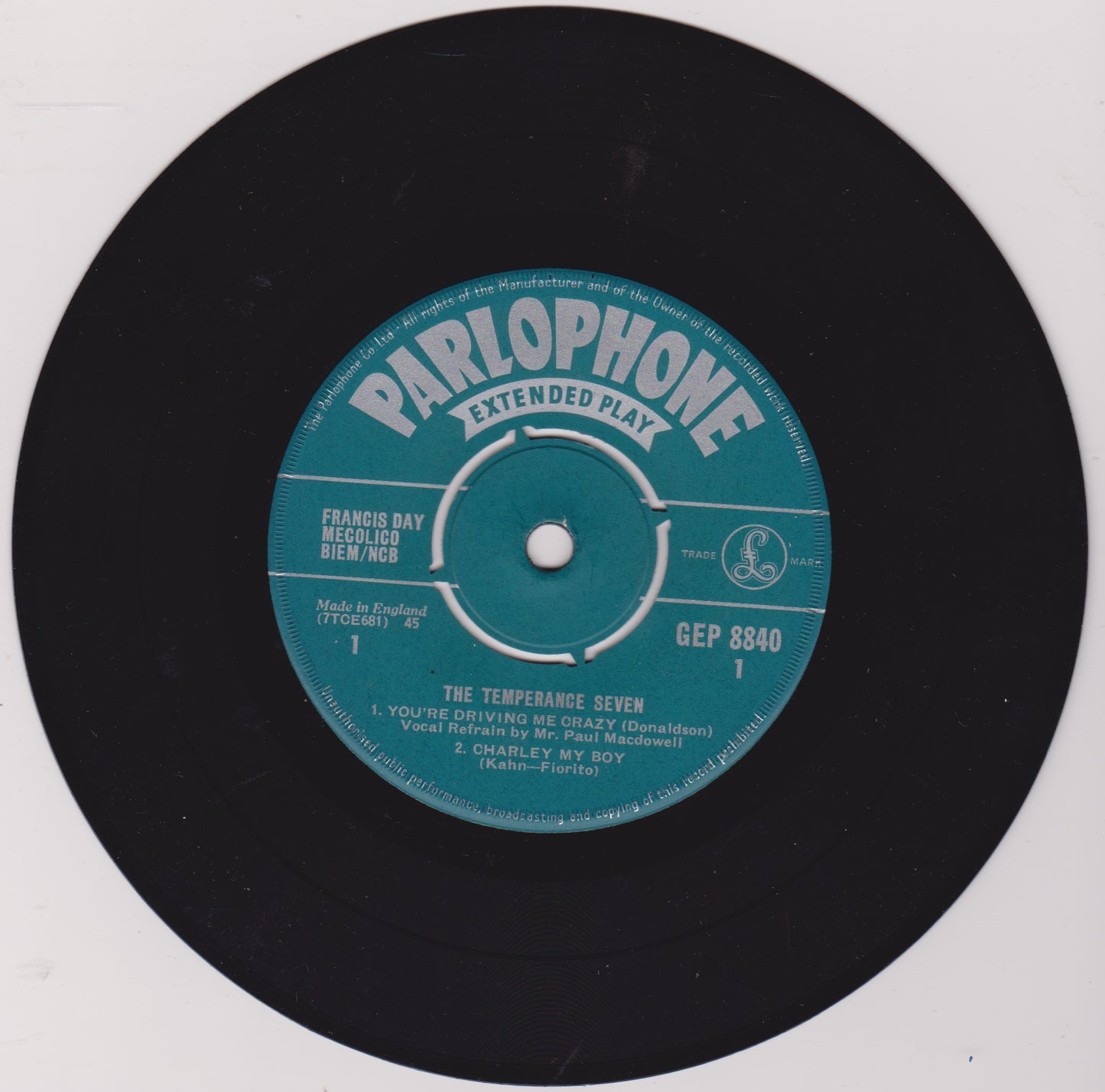 The Temperance Seven – The Temperance Seven (Parlophone 1961) 7" vinyl P/S EP VG