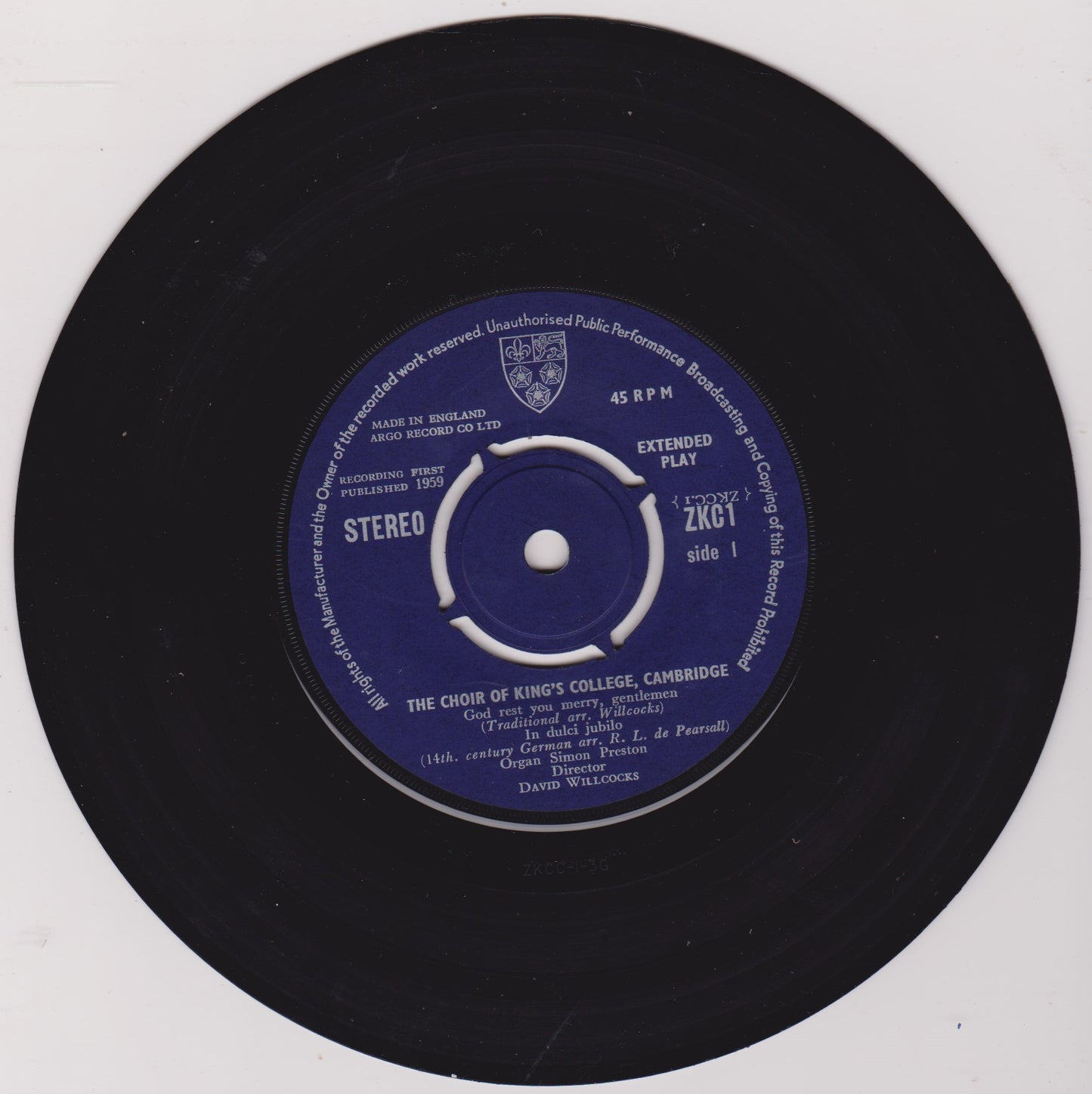 The Choir Of King's College, Cambridge (1959) 7" vinyl P/S EP VG/VG