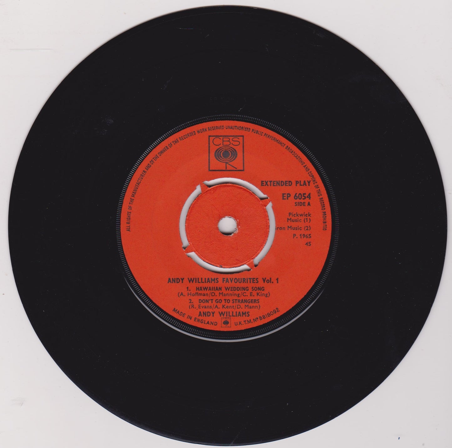 Andy Williams – Andy Williams Favourites Volume 1 (CBS 1956) 7" vinyl P/S EP VG/VG