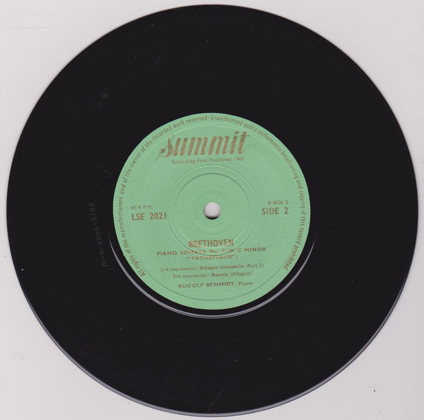 Beethoven, Schmidt – Sonata No 8 in C Minor (Pathetique) 7" vinyl P/S EP VG/VG