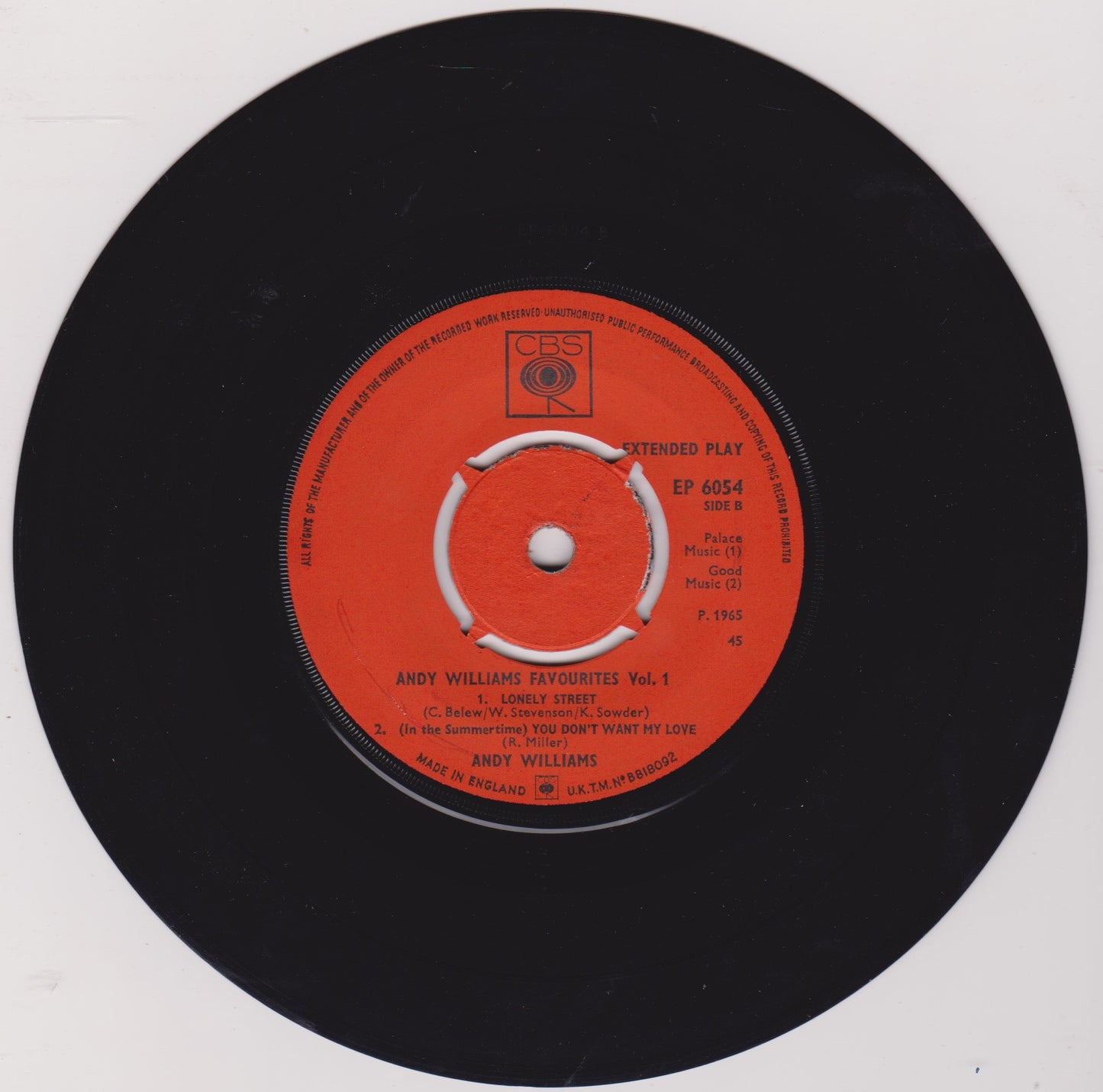Andy Williams – Andy Williams Favourites Volume 1 (CBS 1956) 7" vinyl P/S EP VG/VG