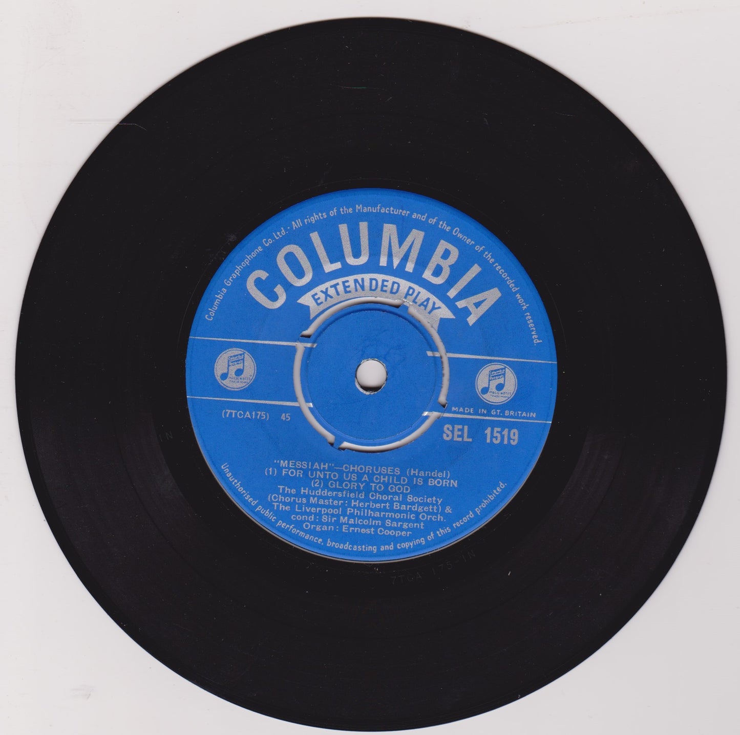 Handel, The Huddersfield Choral Society, Sargent – Messiah 7" vinyl EP VG/VG