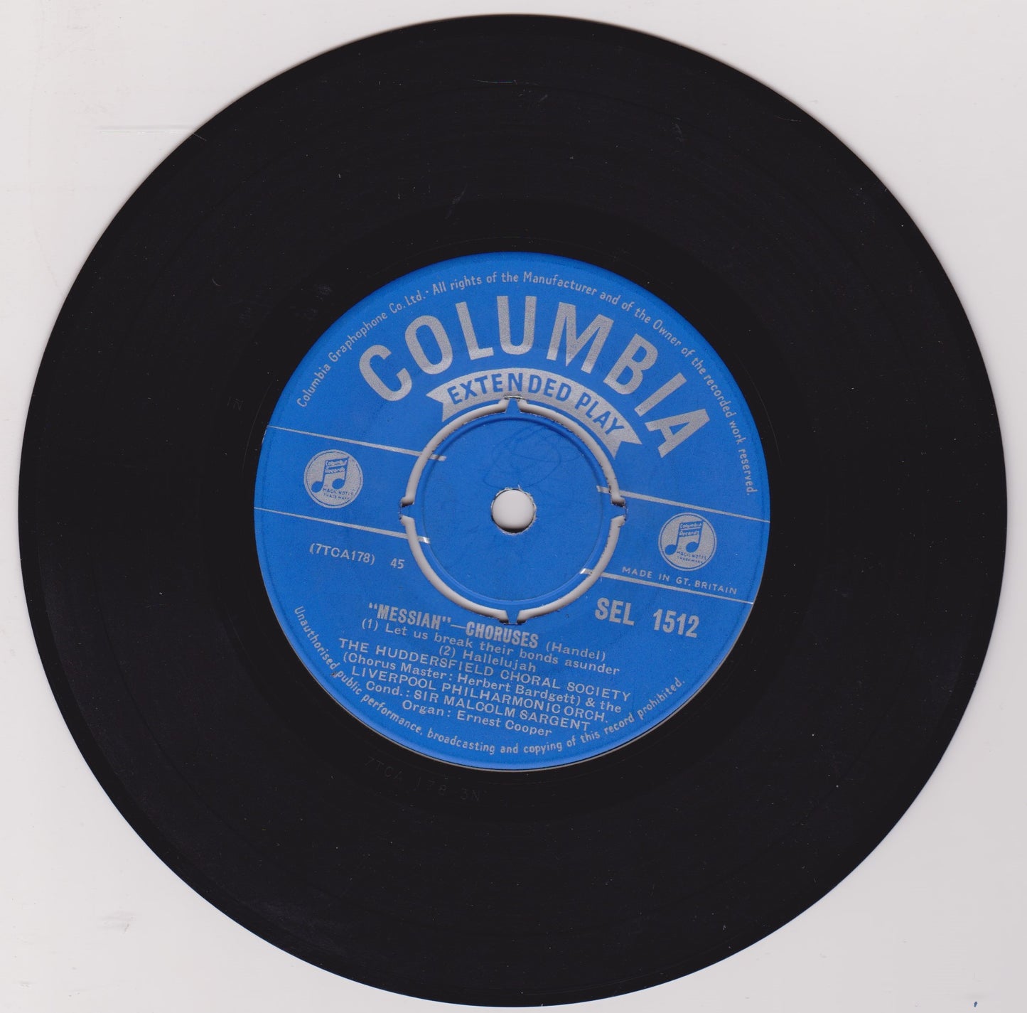 Handel, Huddersfield Choral Society, Sir Malcolm Sargent – Messiah 7" vinyl EP VG/VG