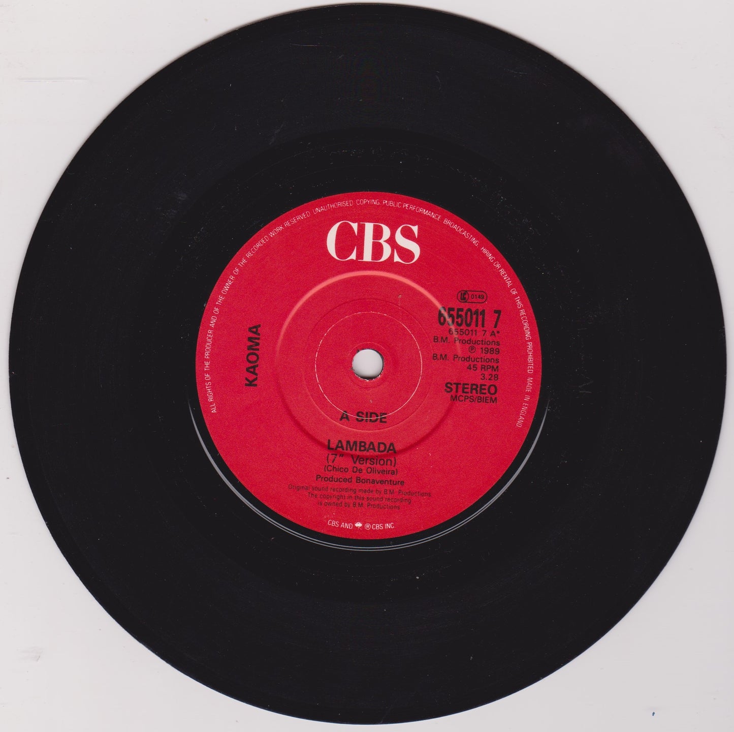 Kaoma – Lambada (CBS 1989) 7" vinyl P/S single VG/VG