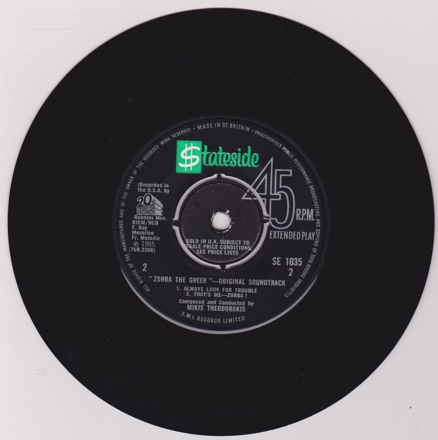 Mikis Theodorakis – Zorba The Greek - Original Soundtrack (1965) 7" vinyl P/S EP VG/VG