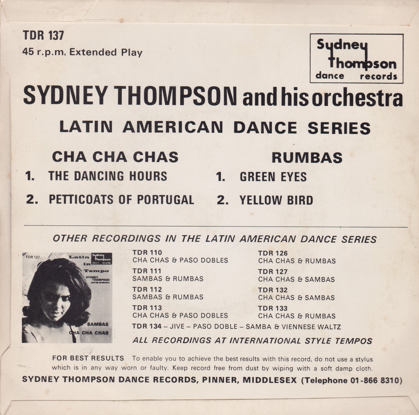 Sydney Thompson & His Orchestra – Cha Cha Chas / Rumbas 7" vinyl P/S EP VG/VG