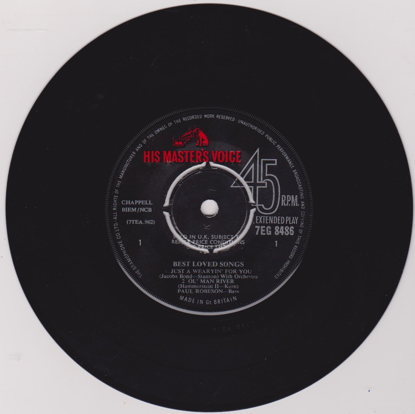Paul Robeson – Best Loved Songs (HMV) 7" vinyl P/S EP VG/VG repress