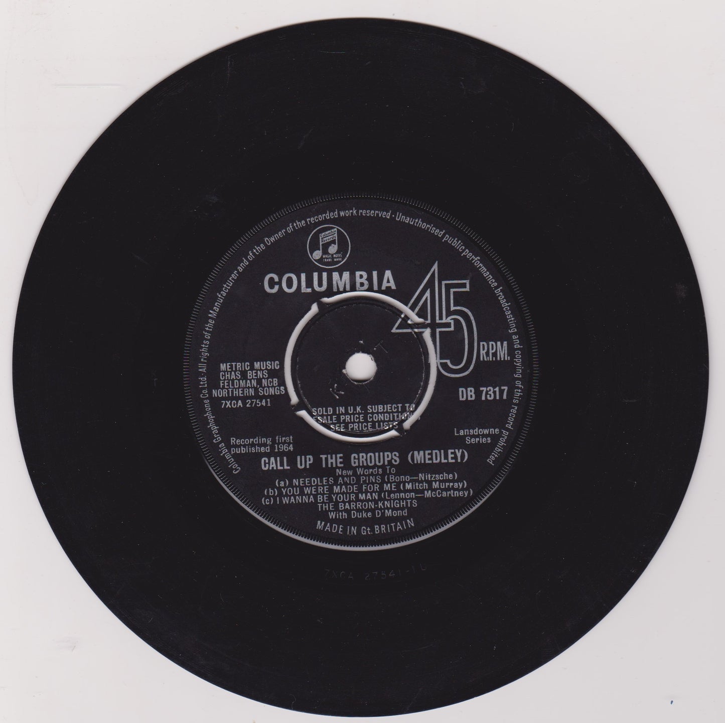 The Barron-Knights With Duke D'Mond – Call Up The Groups (Medley) 7" vinyl single G+/P