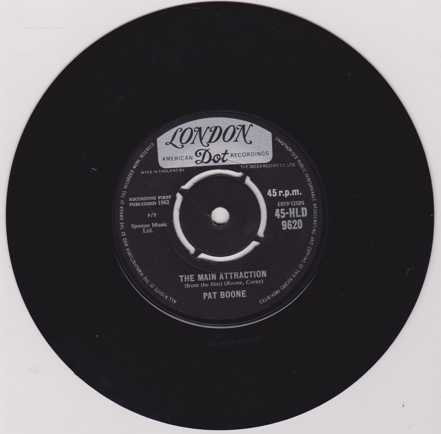 Pat Boone - The Main Attraction (London 1962) 7" vinyl single VG/-