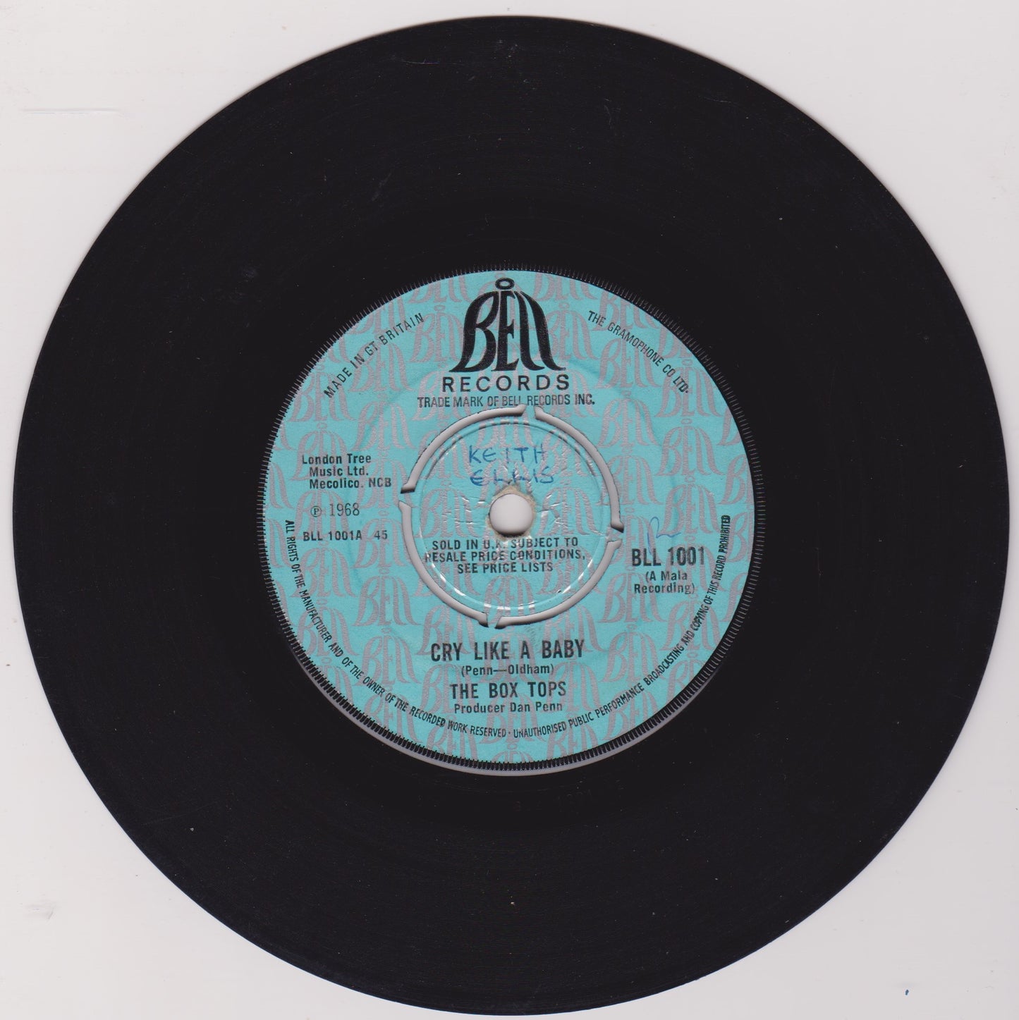 The Box Tops – Cry Like A Baby (Bell 1968) 7" vinyl single G+/-