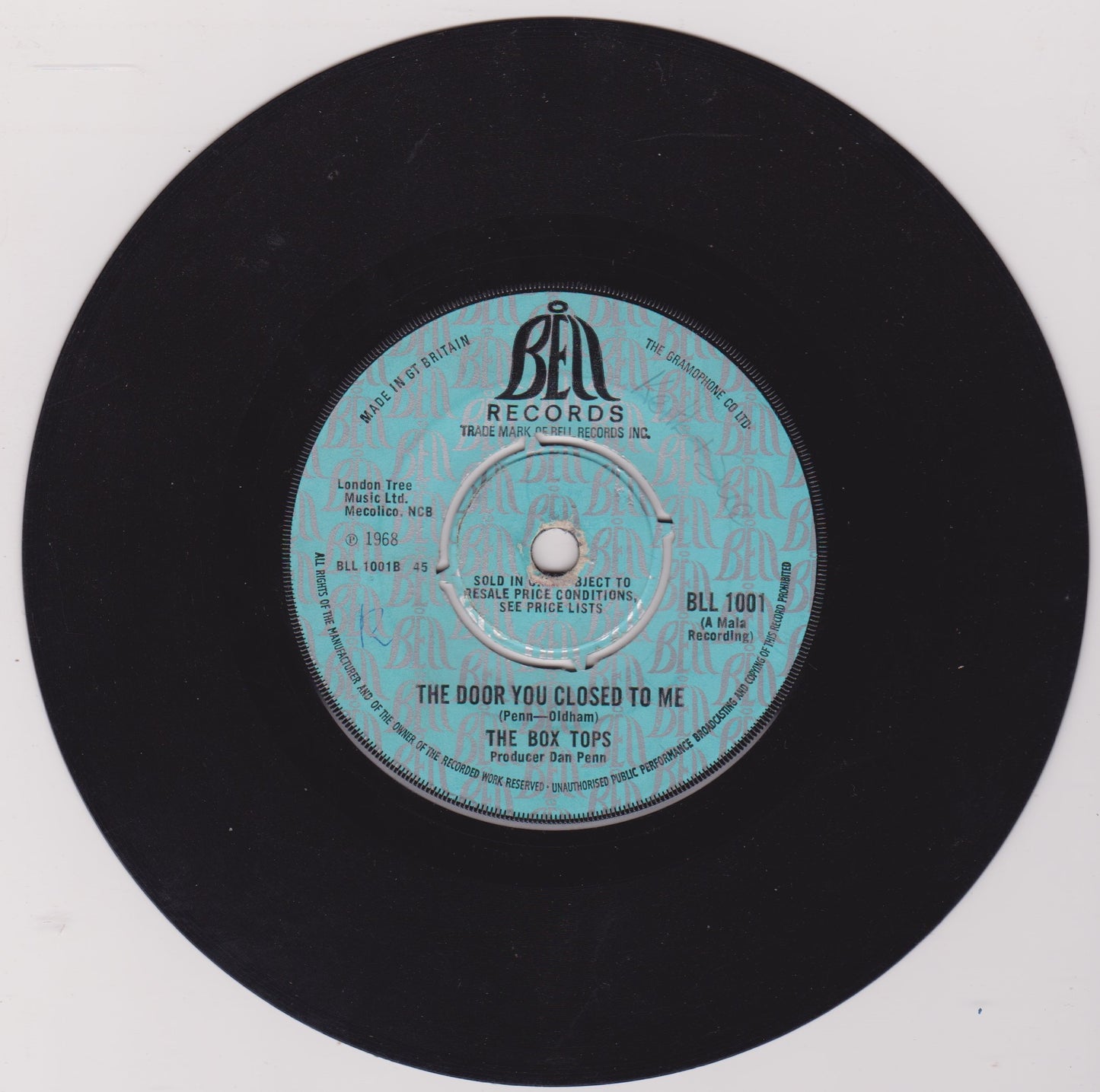 The Box Tops – Cry Like A Baby (Bell 1968) 7" vinyl single G+/-
