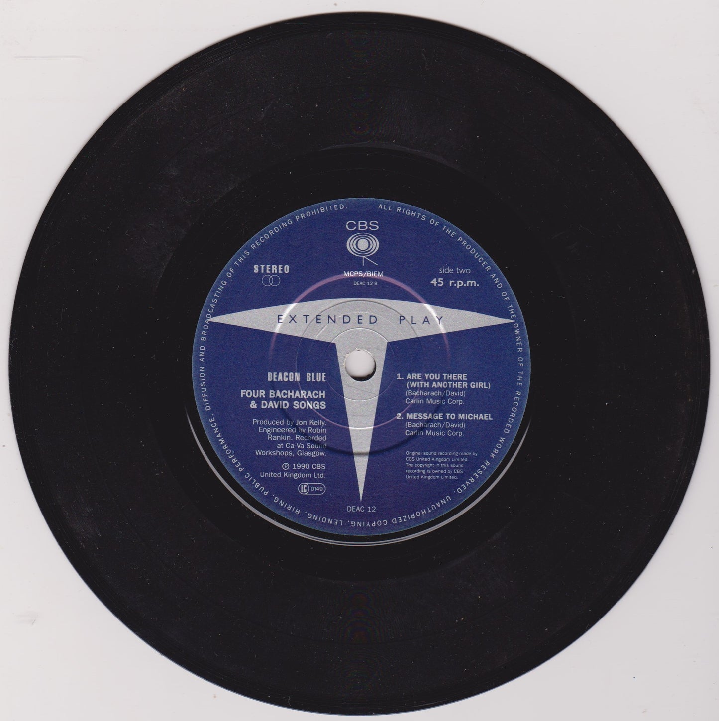 Deacon Blue – Four Bacharach & David Songs (CBS 1980) 7" vinyl EP VG/G