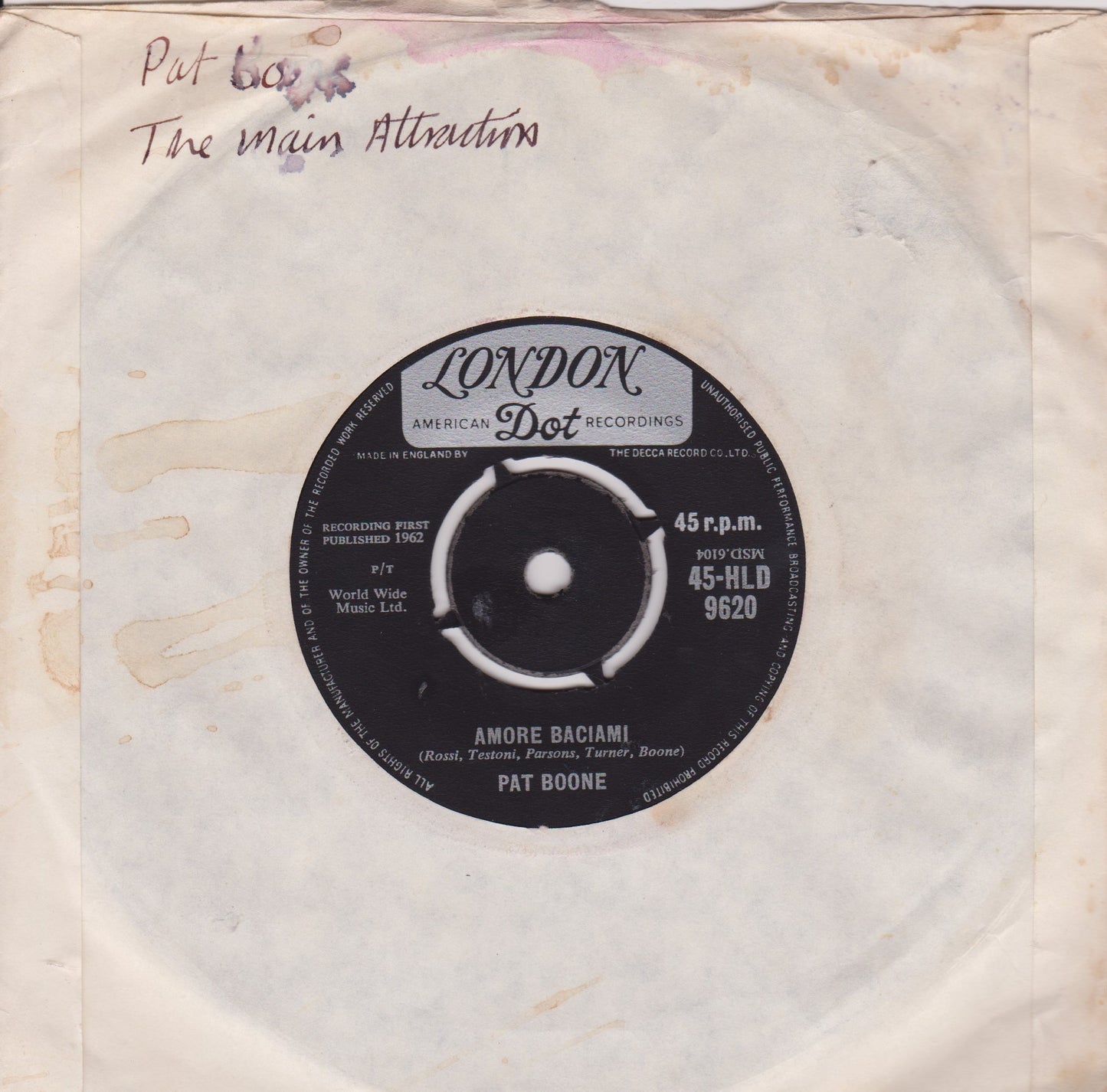 Pat Boone - The Main Attraction (London 1962) 7" vinyl single VG/-