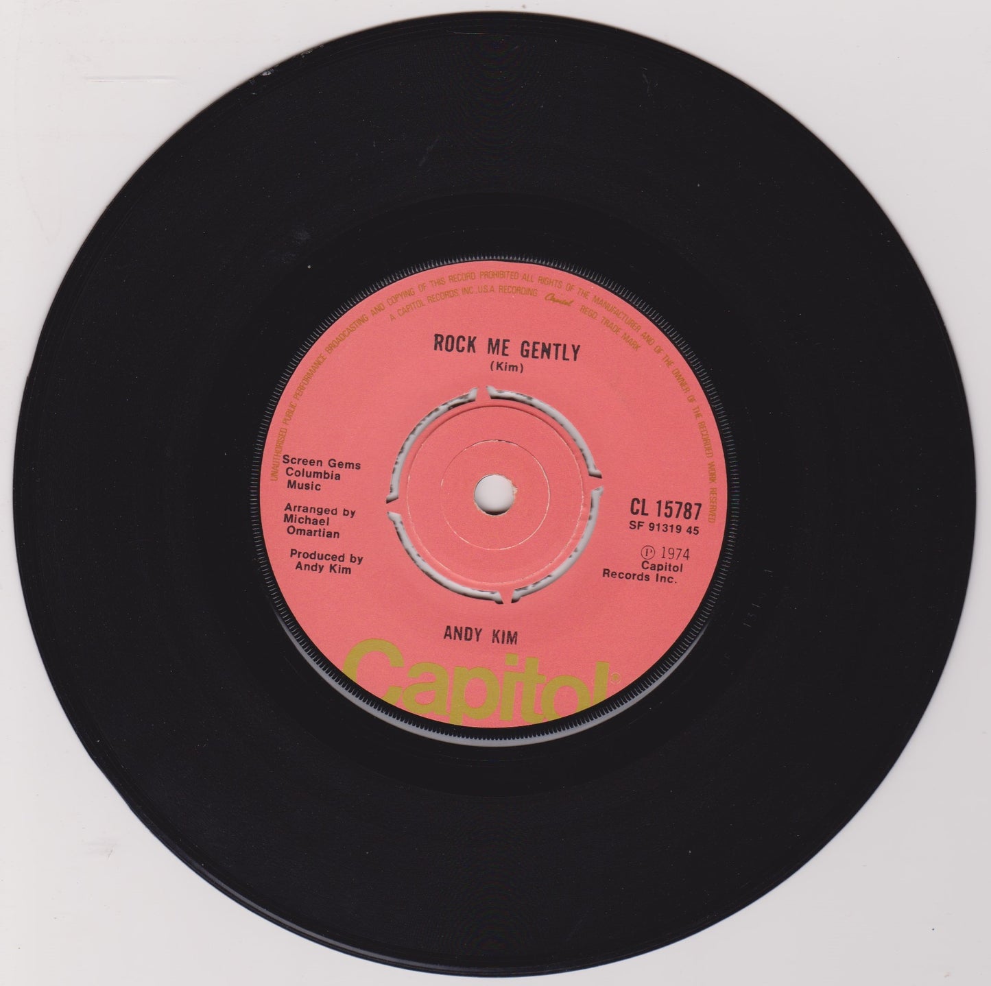 Andy Kim – Rock Me Gently (Capitol 1974) 7" vinyl single VG/-