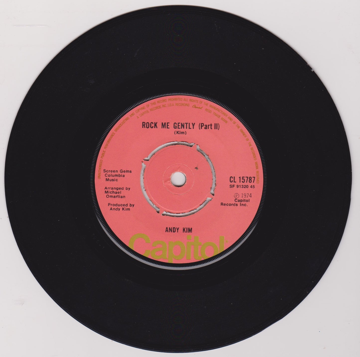 Andy Kim – Rock Me Gently (Capitol 1974) 7" vinyl single VG/-