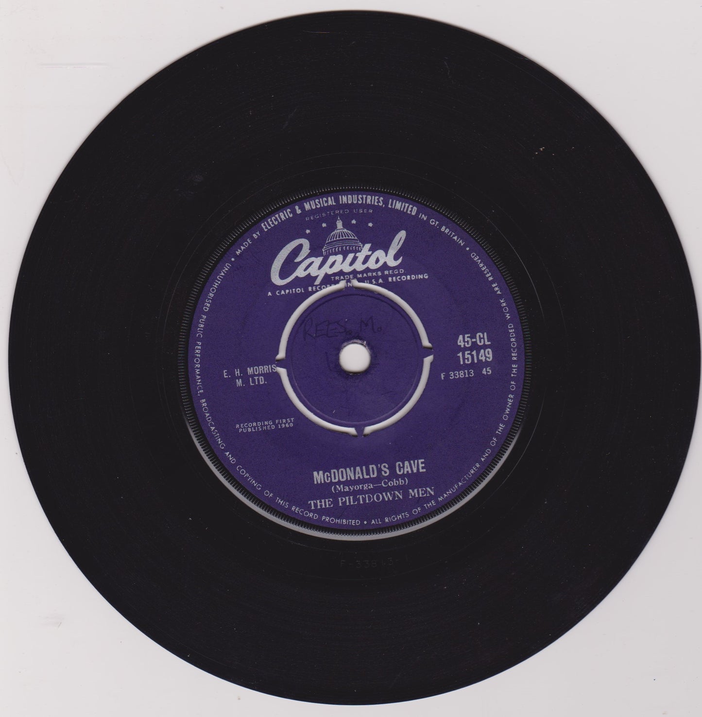 The Piltdown Men – McDonald's Cave (Capitol 1960) 7" vinyl single VG/VG