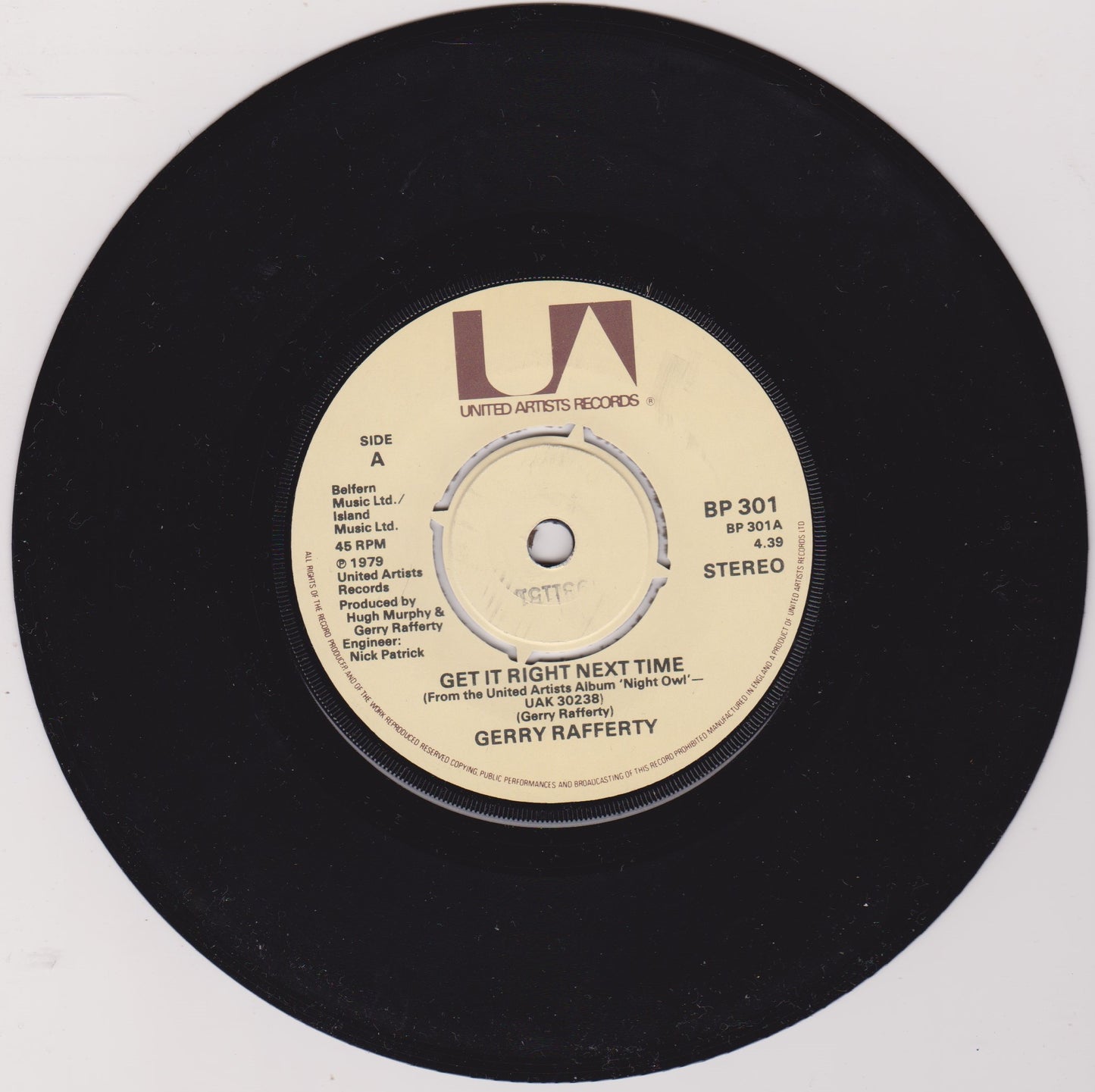 Gerry Rafferty – Get It Right Next Time (UA 1979) 7" vinyl single VG/-