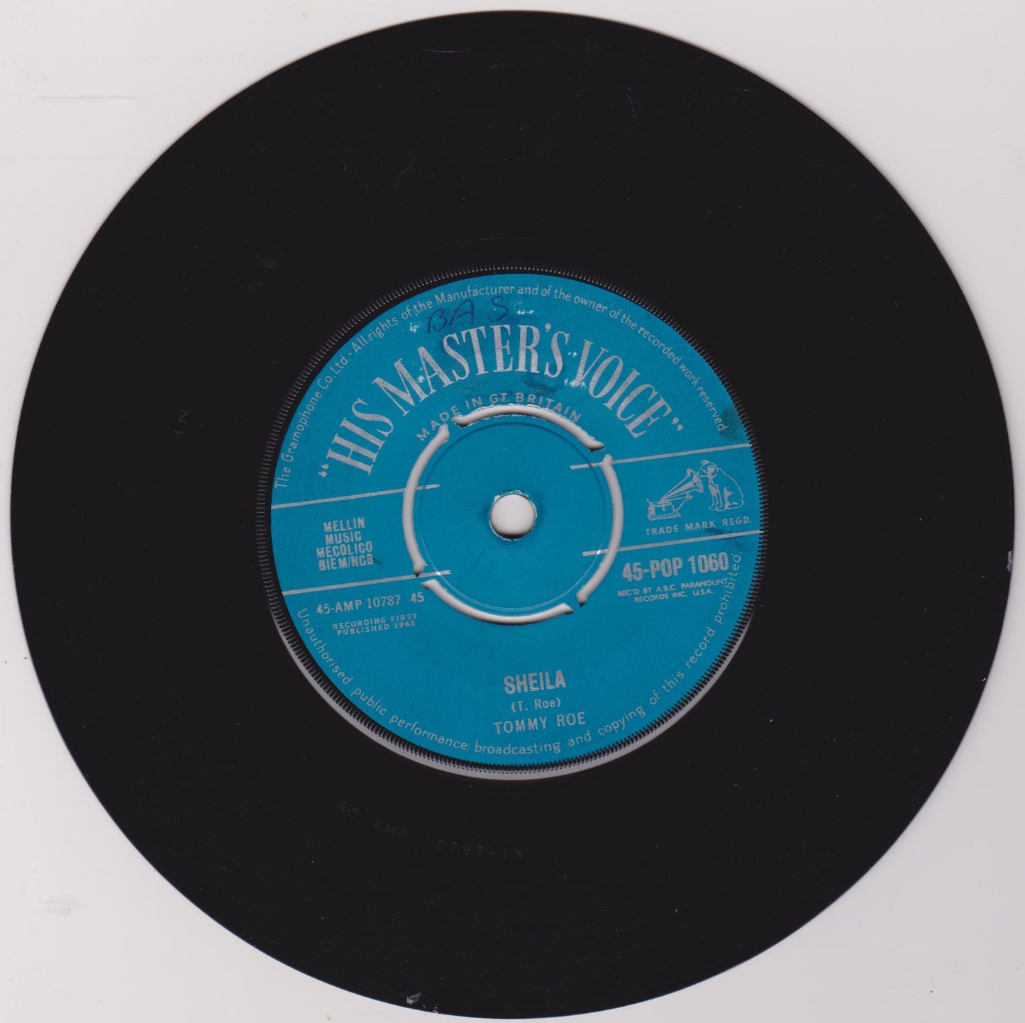 Tommy Roe – Sheila (HMV 1962) 7" vinyl single VG/-