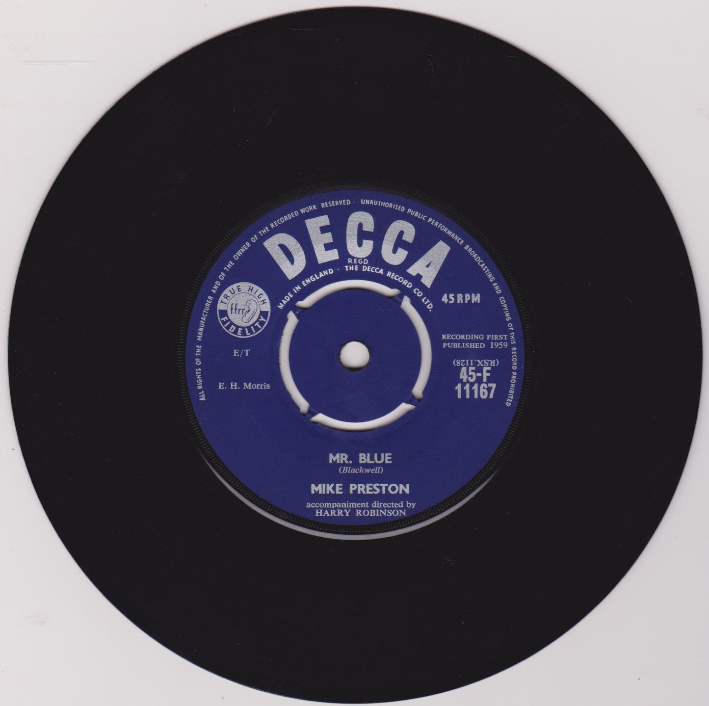 Mike Preston – Mr. Blue (Decca 1959) 7" vinyl single VG/VG