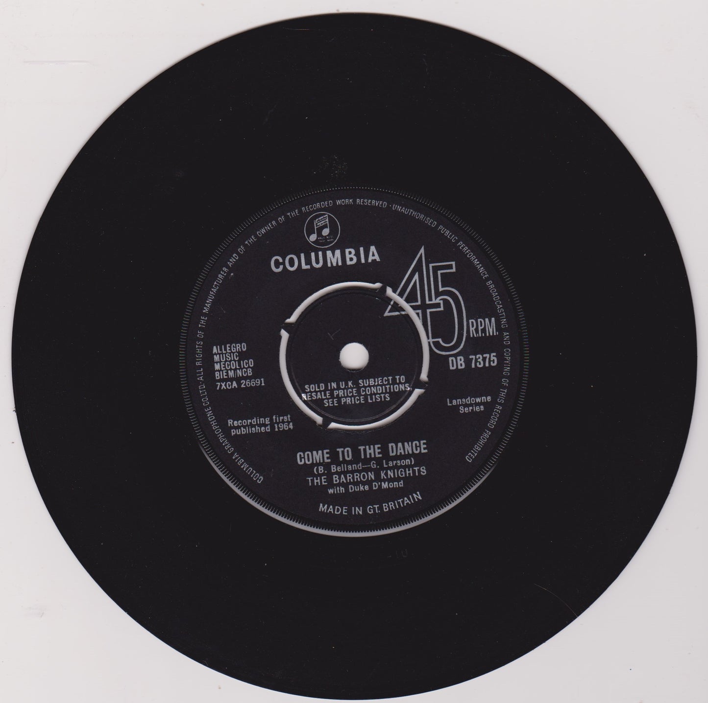 The Barron-Knights With Duke D'Mond – Come To The Dance (1964) 7" vinyl single VG/VG