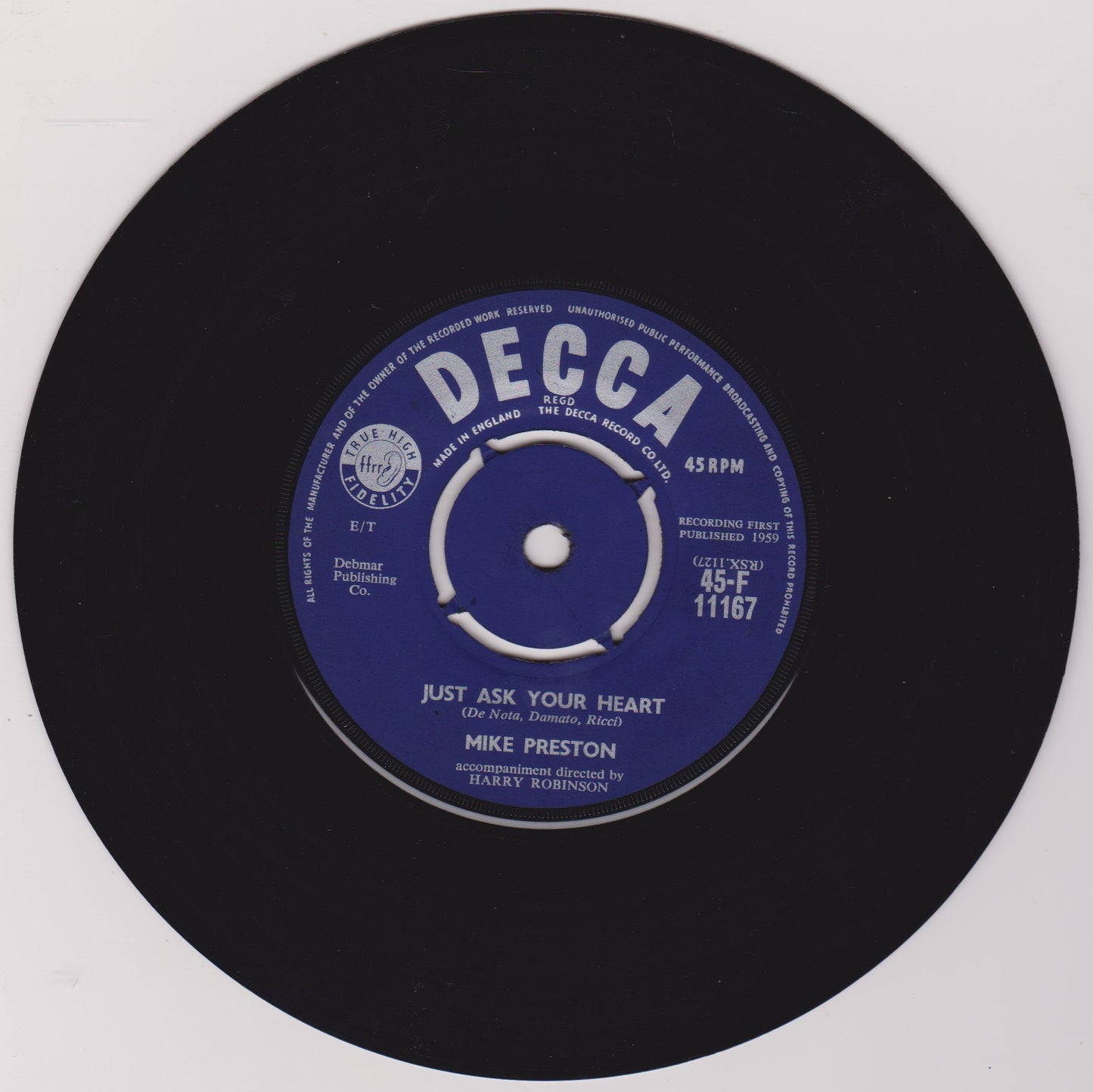 Mike Preston – Mr. Blue (Decca 1959) 7" vinyl single VG/VG