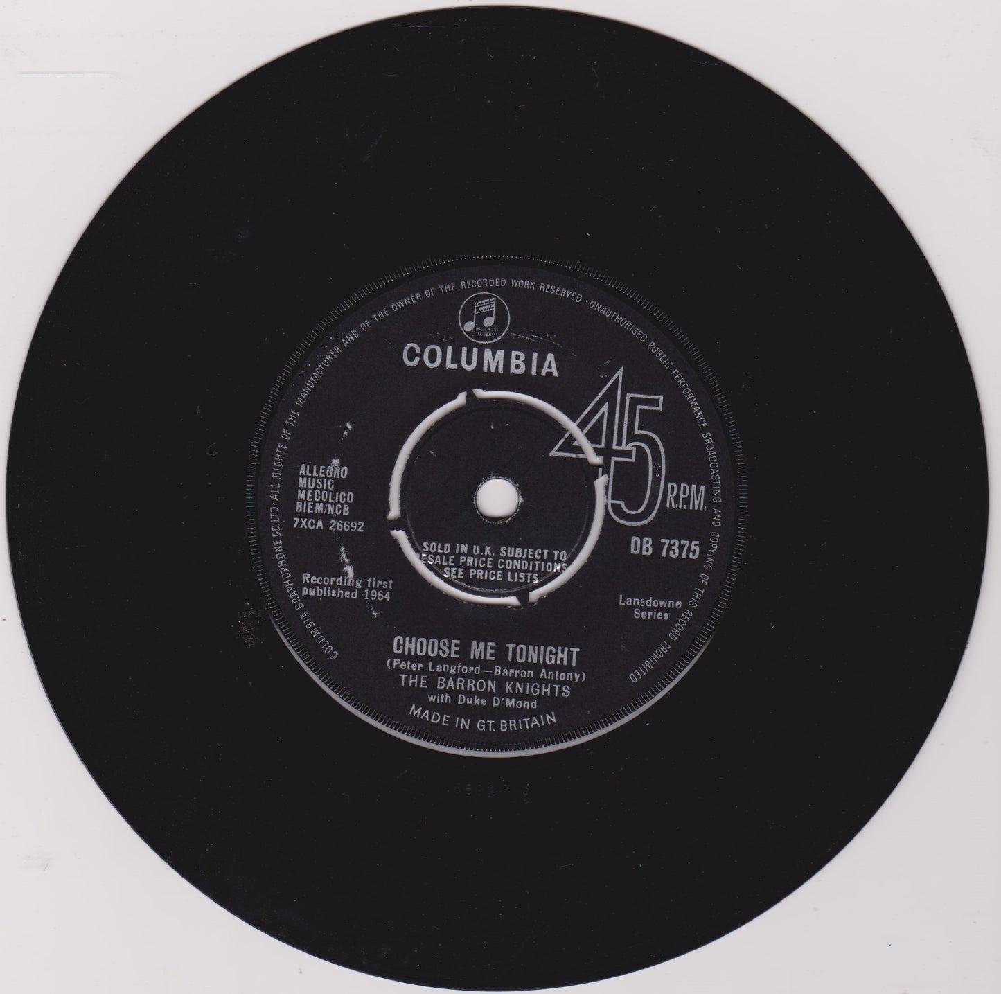 The Barron-Knights With Duke D'Mond – Come To The Dance (1964) 7" vinyl single VG/VG