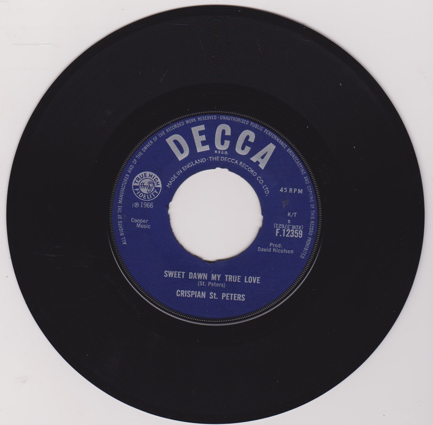 Crispian St. Peters – The Pied Piper (Decca 1966) 7" vinyl single VG/G+ jukebox