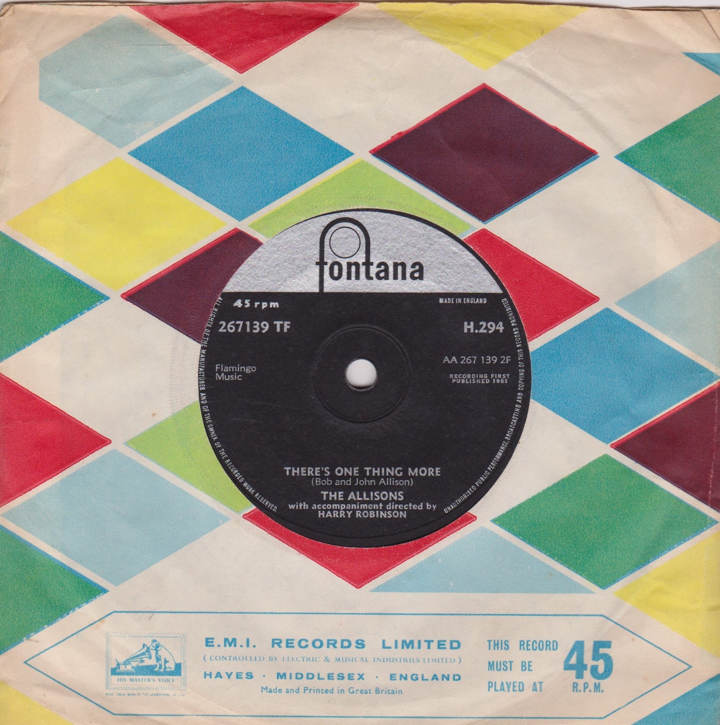 The Allisons – Are You Sure (Fontana 1961) 7" vinyl single VG/- solid centre