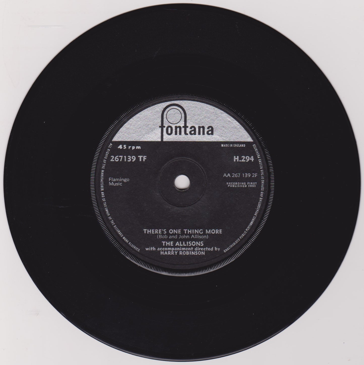 The Allisons – Are You Sure (Fontana 1961) 7" vinyl single VG/- solid centre