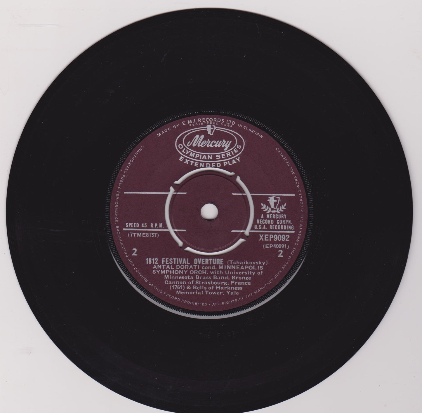 Tchaikovsky, Minneapolis Symphony Orchestra – 1812 Festival Overture, Op. 49 (Mercury 1960) 7" vinyl P/S EP VG/VG