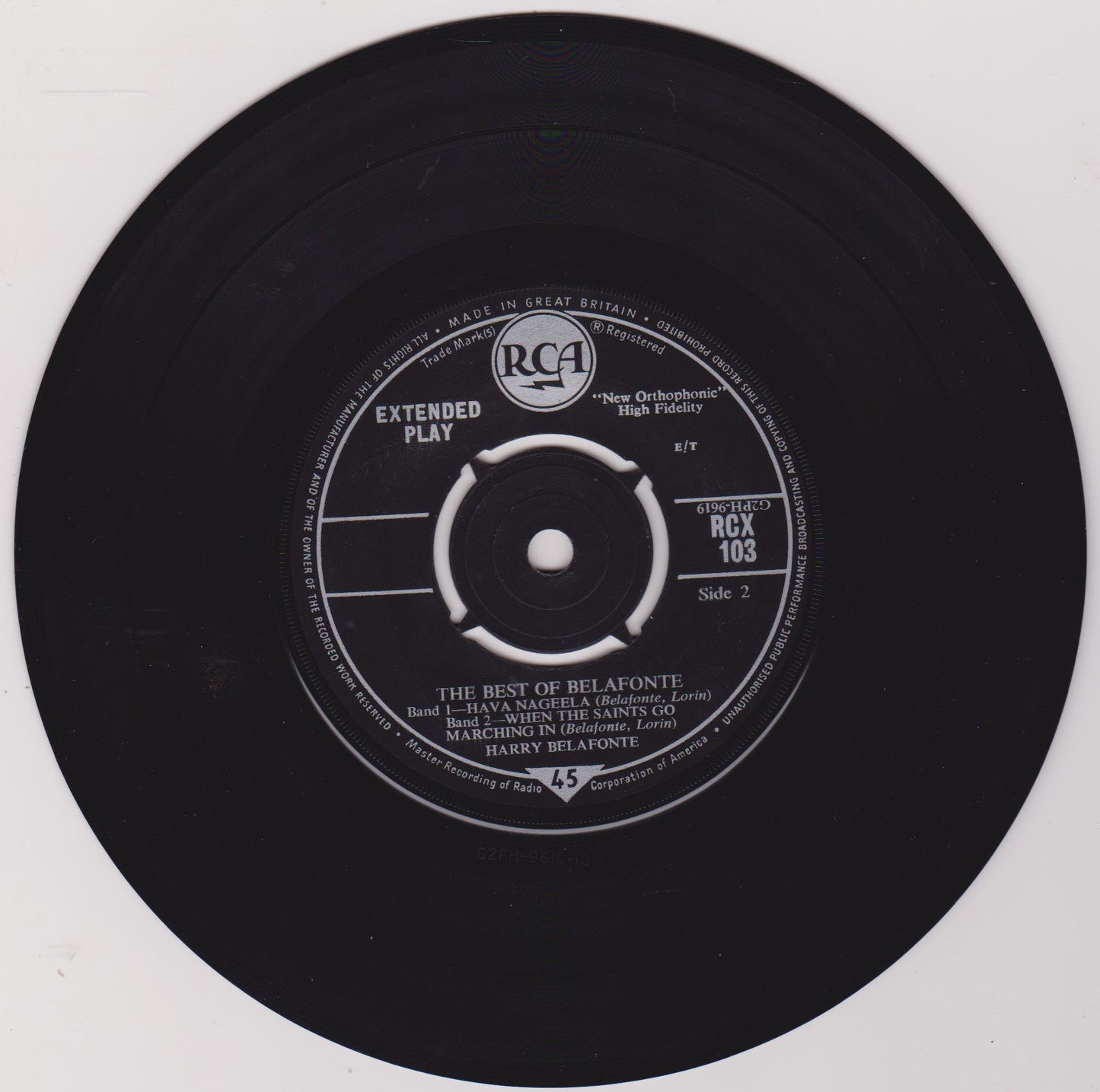 Harry Belafonte – The Best Of Belafonte (RCA 1962) 7" vinyl P/S EP VG/VG