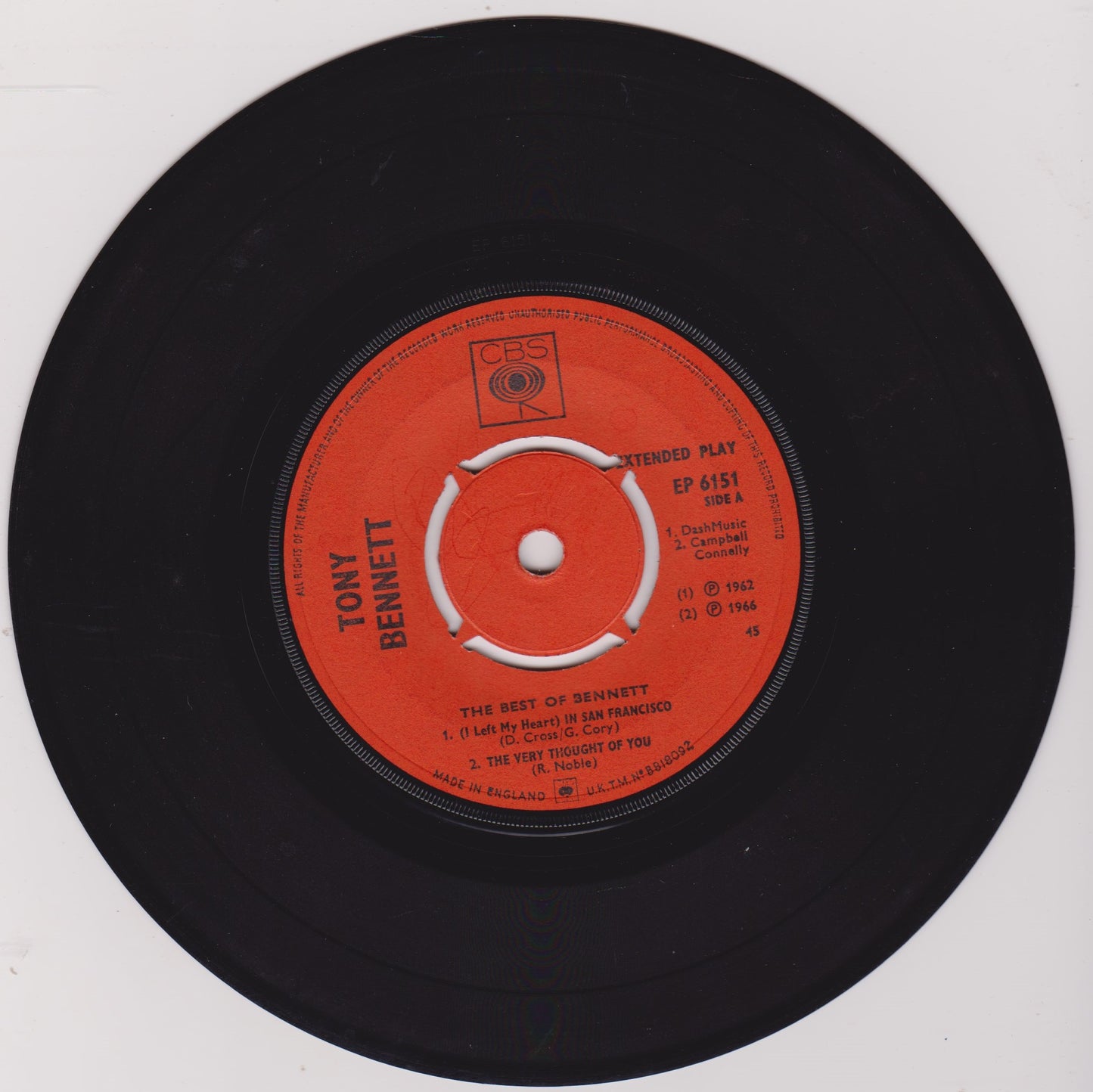 Tony Bennett – The Best Of Bennett (CBS 1967) 7" vinyl P/S EP G+/G+