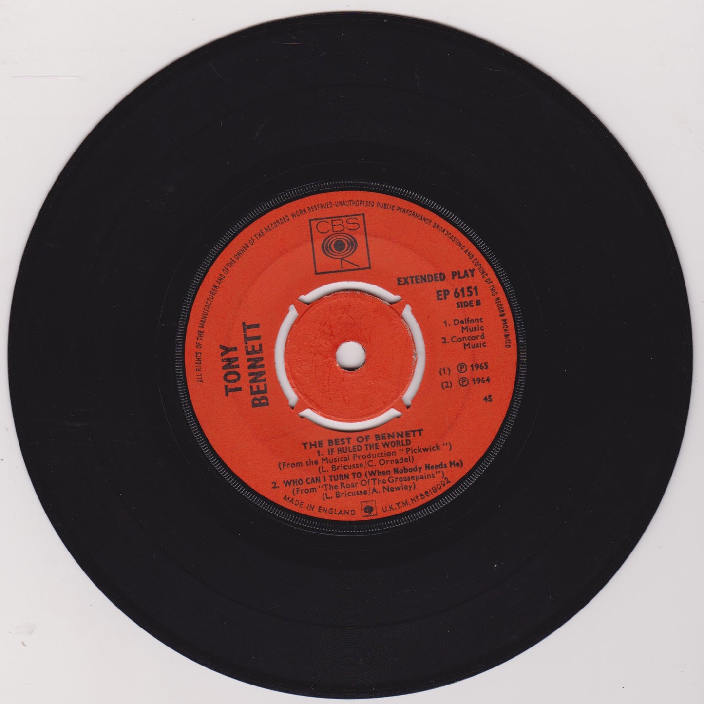 Tony Bennett – The Best Of Bennett (CBS 1967) 7" vinyl P/S EP G+/G+