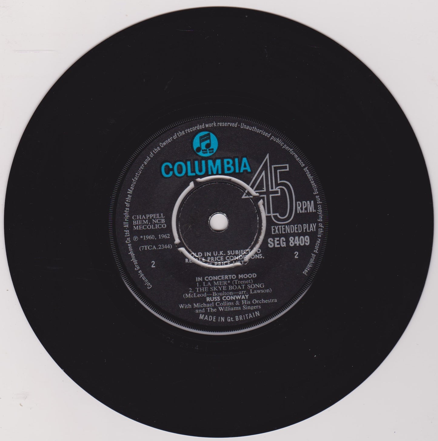 Russ Conway With Michael Collins And His Orchestra – In Concerto Mood (Columbia 1964) 7" vinyl P/S EP VG/VG