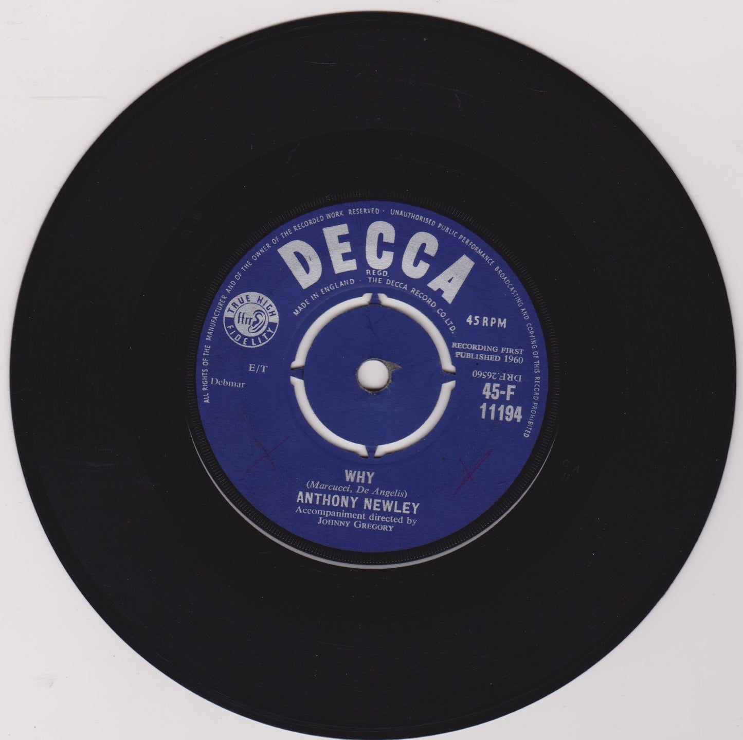 Anthony Newley - Why (Decca 1960) 7" vinyl single VG/-