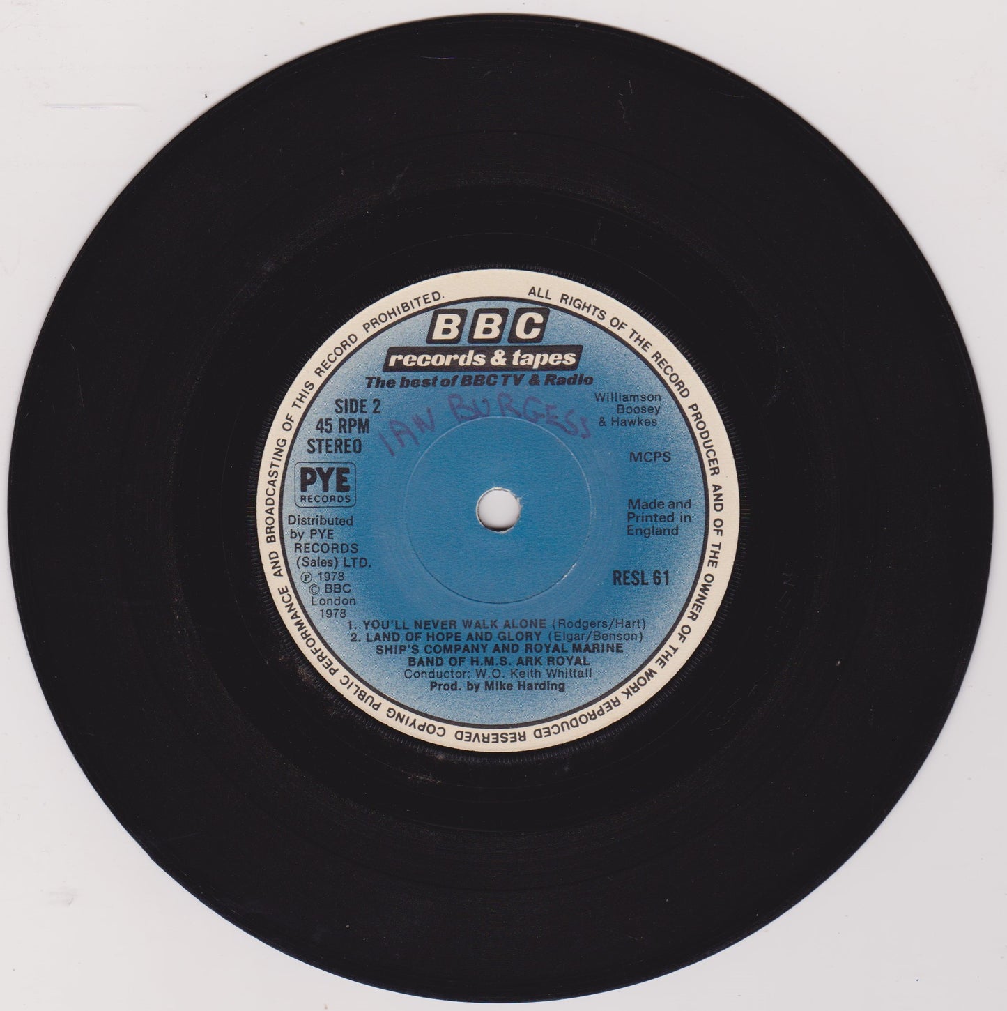 Ship's Company And Royal Marine Band Of H.M.S. Ark Royal – The Last Farewell 7" vinyl P/S single G+/VG